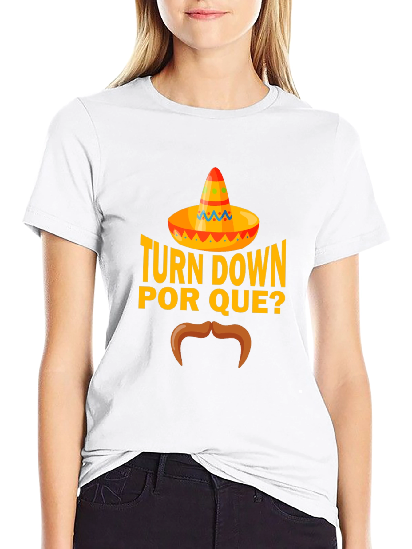 Black Turn Down Por Que? Funny Graphic T-Shirt view 9