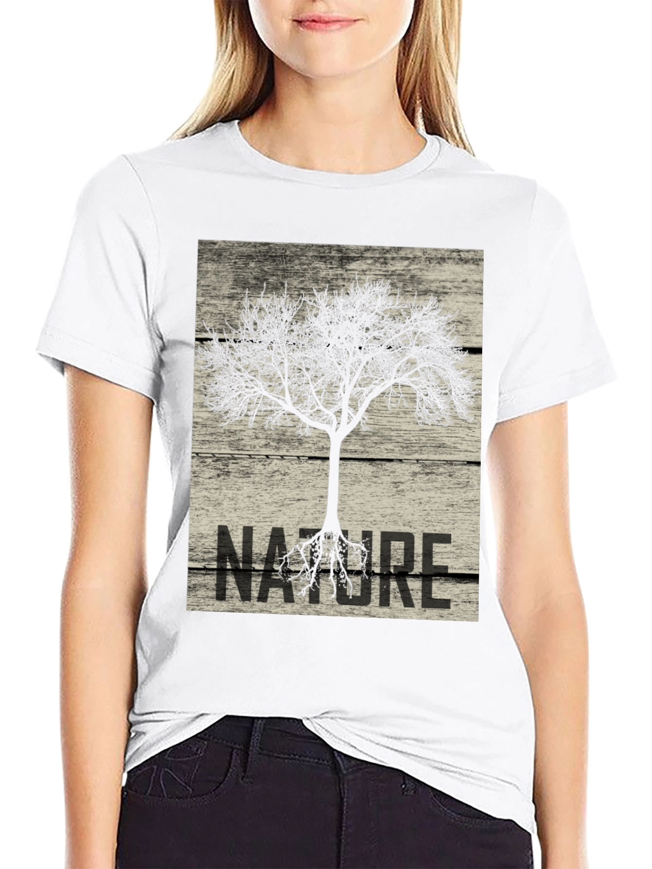 Black Nature Tree Graphic Tee - Black Cotton T-Shirt view 9
