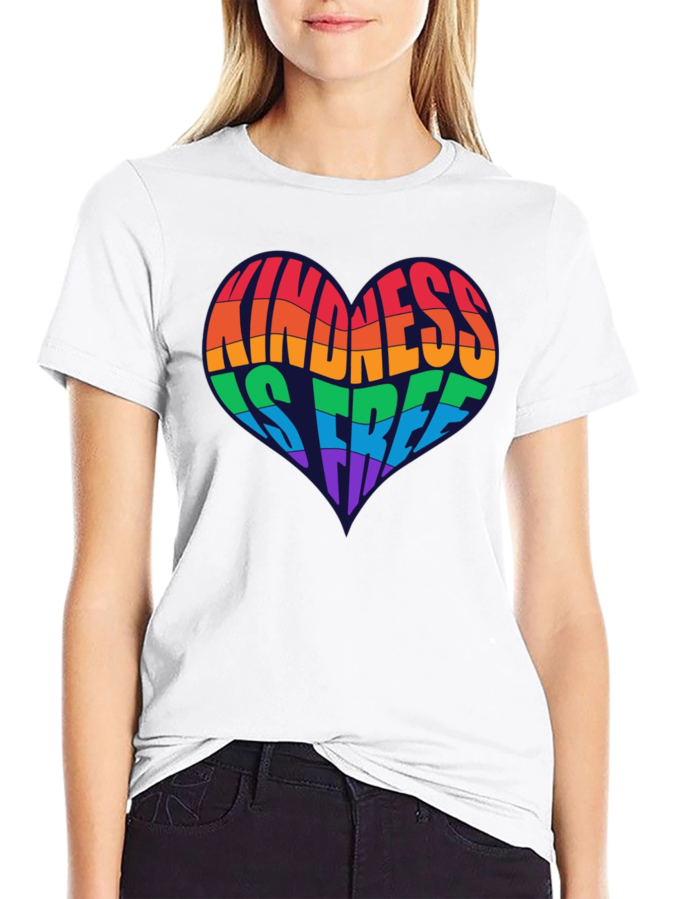 Black Kindness Is Free Heart Rainbow Pride Graphic T-Shirt view 9