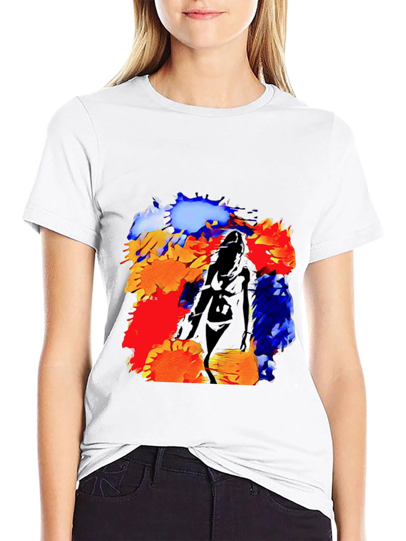 Black Abstract Flower Art T-Shirt view 9