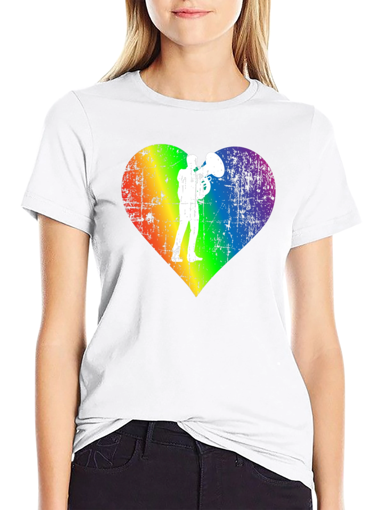Black Rainbow Heart Tuba Player Black T-Shirt view 9