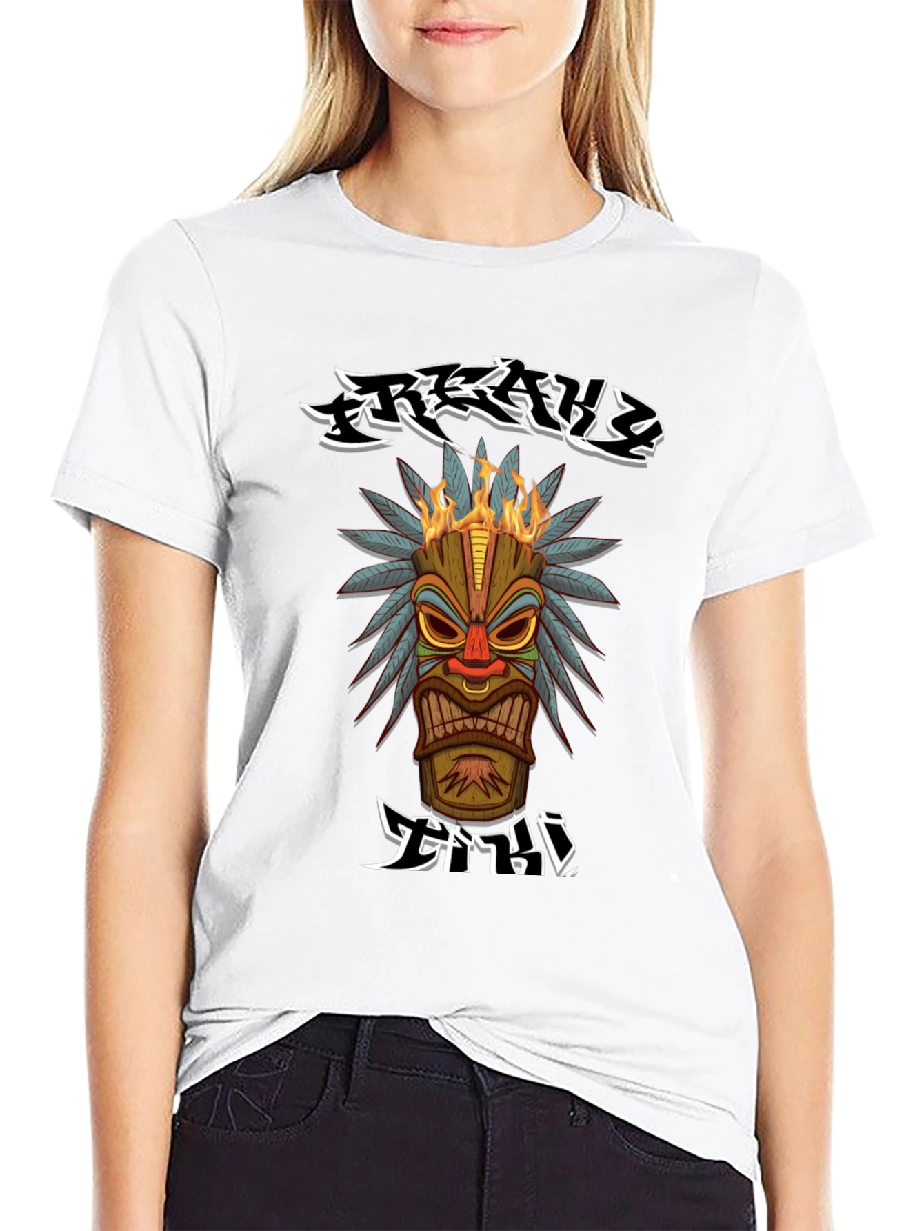 Black Tribal Tiki Head Graphic T-Shirt view 9