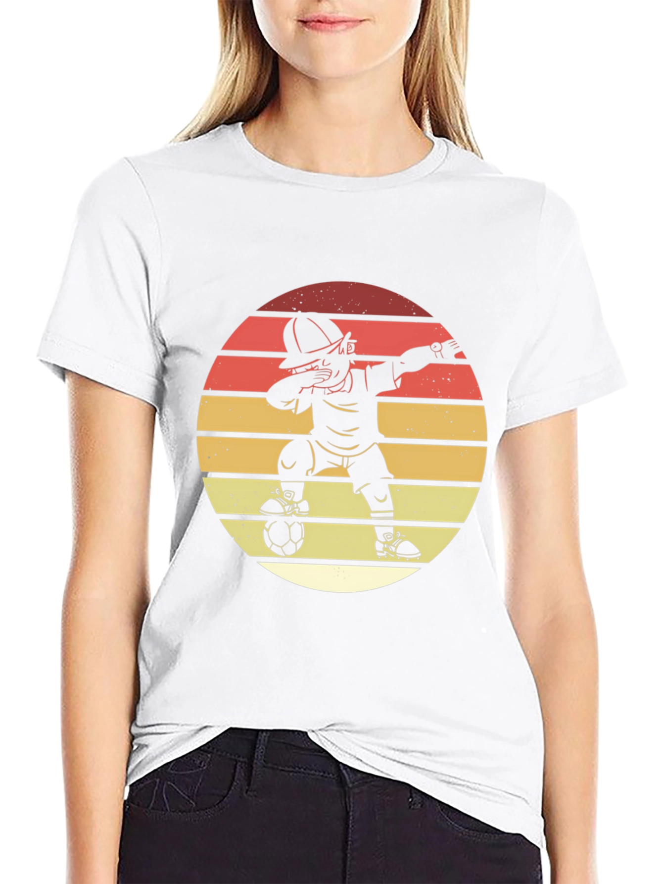 Black Soccer Dab T-Shirt - Retro Sunset Style view 9