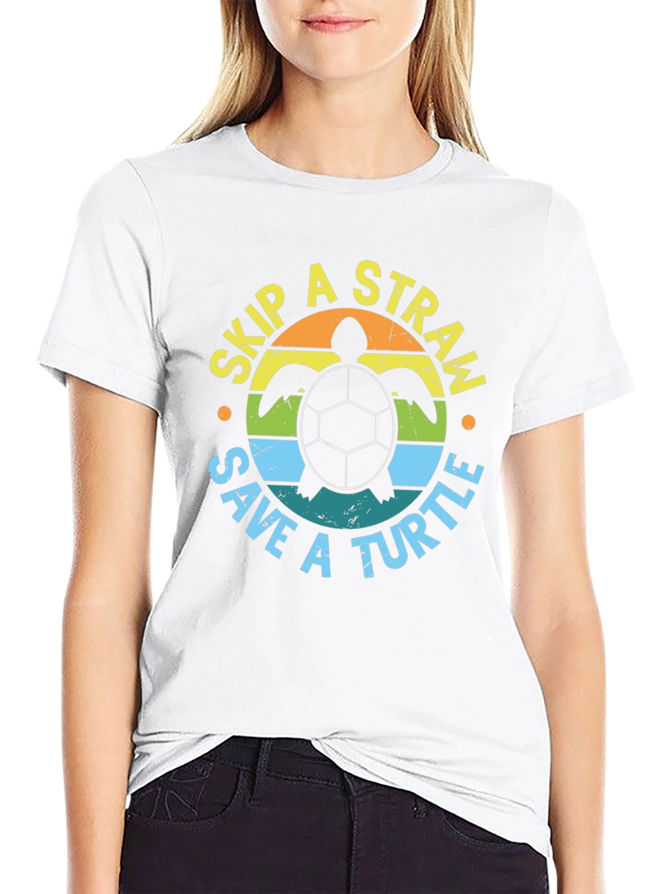 Black Skip a Straw Save a Turtle Graphic Tee view 9