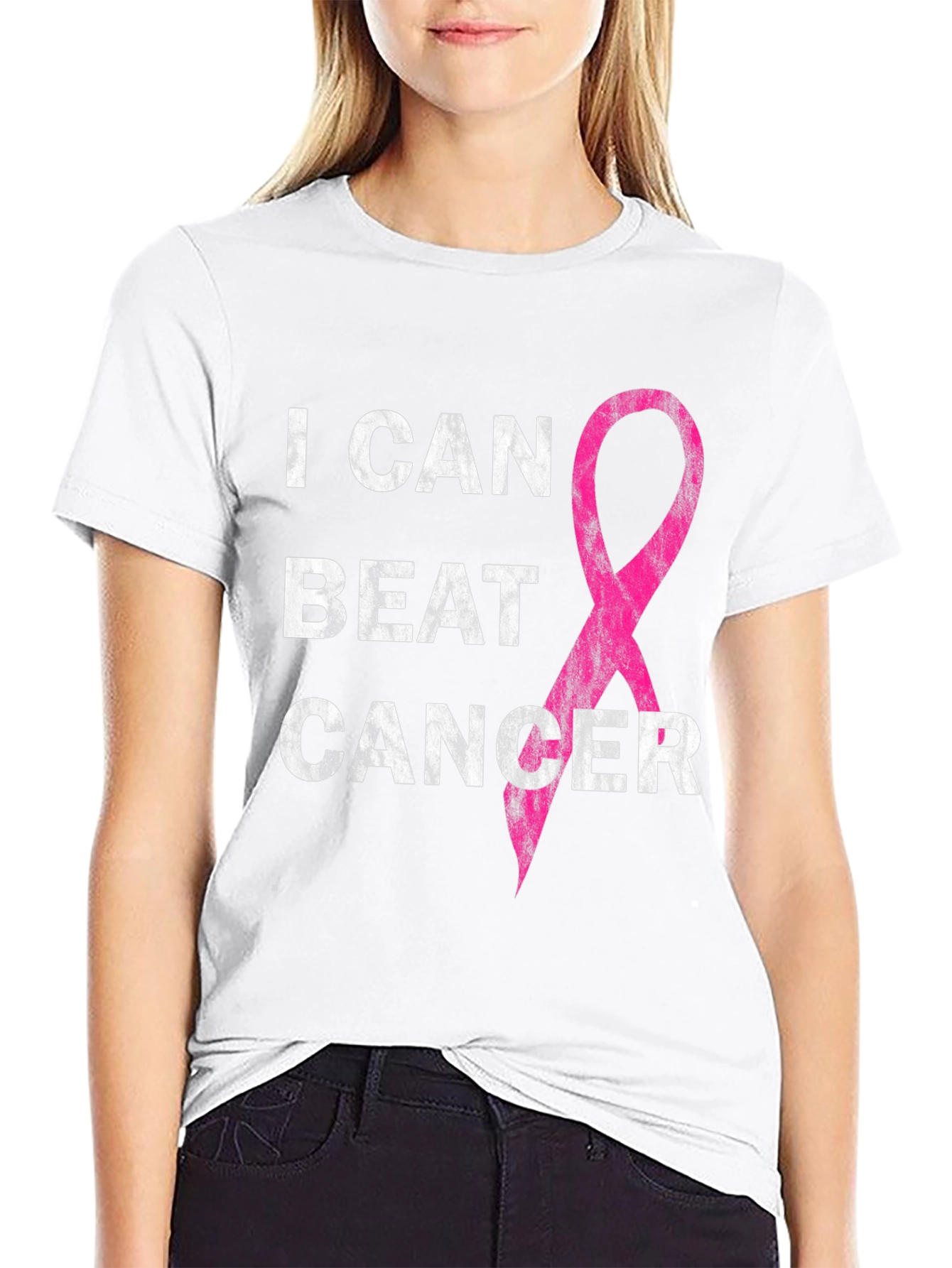Black I Can Beat Cancer Awareness T-Shirt view 9