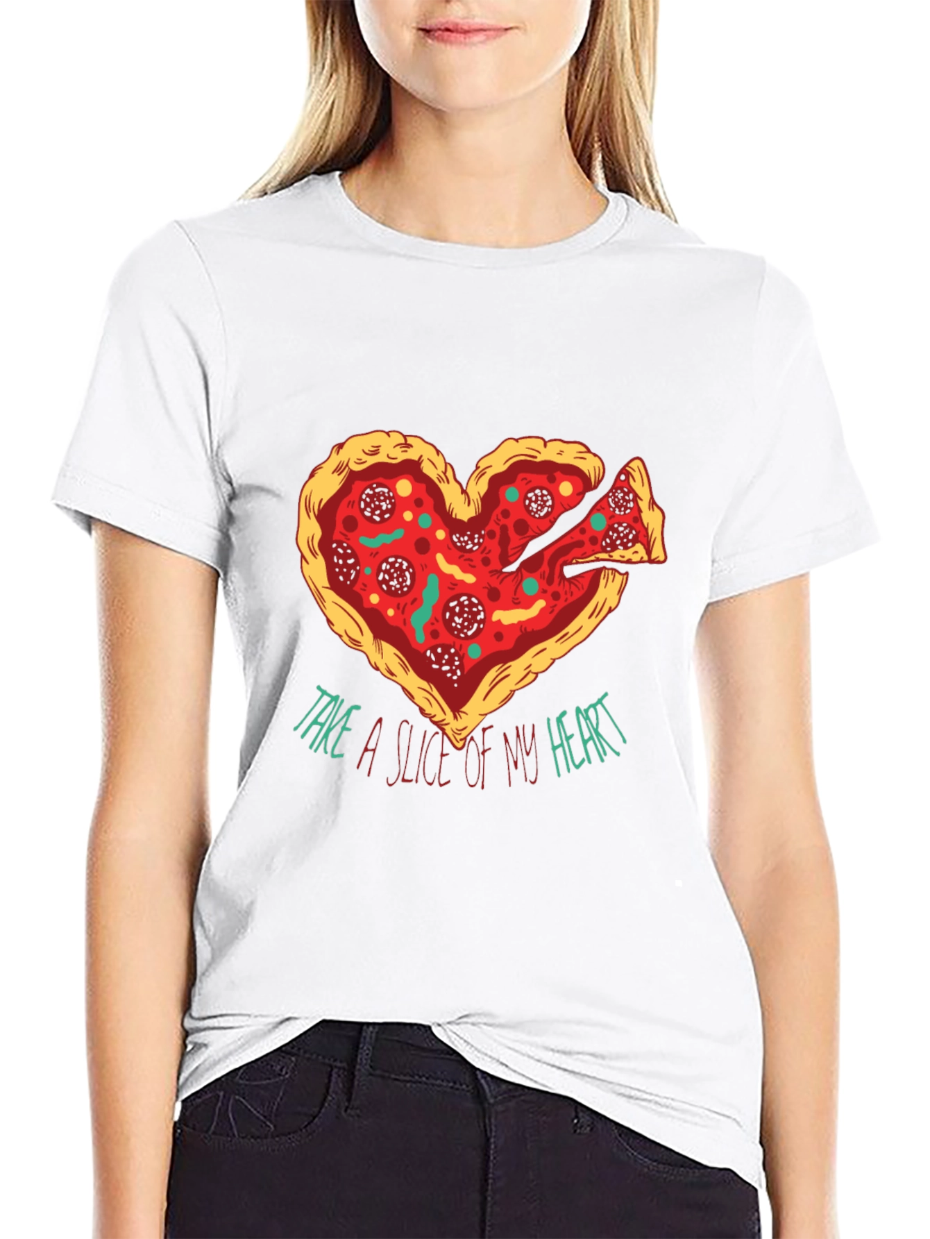 Black Pizza Heart Graphic T-Shirt: Take a Slice view 9