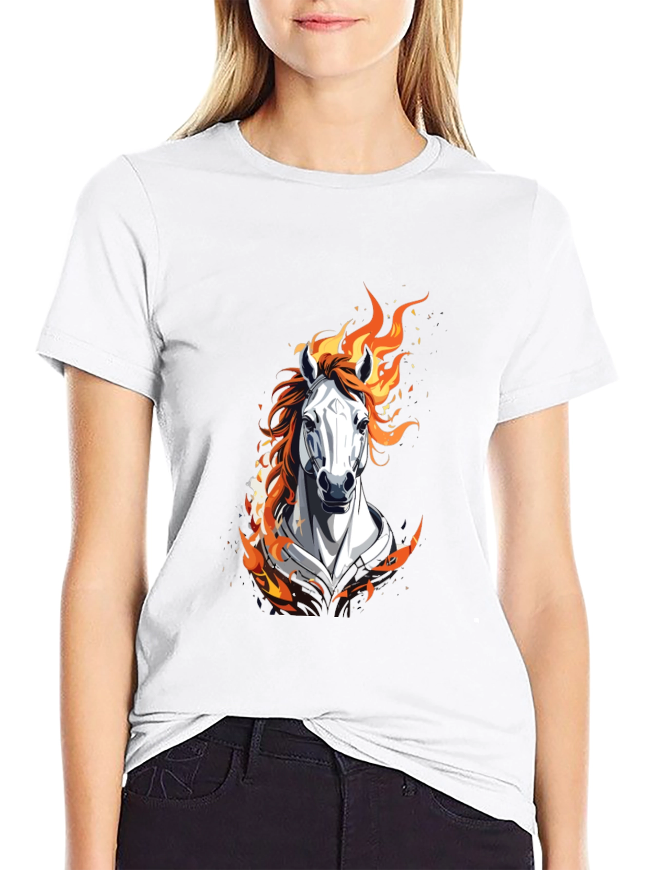 Black Fiery Horse Graphic Black T-Shirt view 9