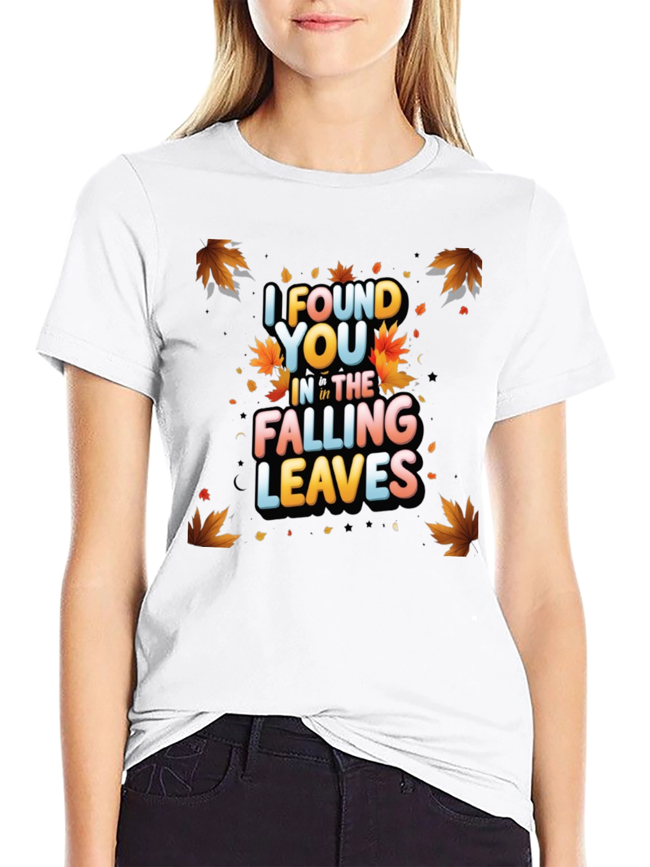 Black Falling Leaves Graphic Tee - Autumn Romance T-Shirt view 9