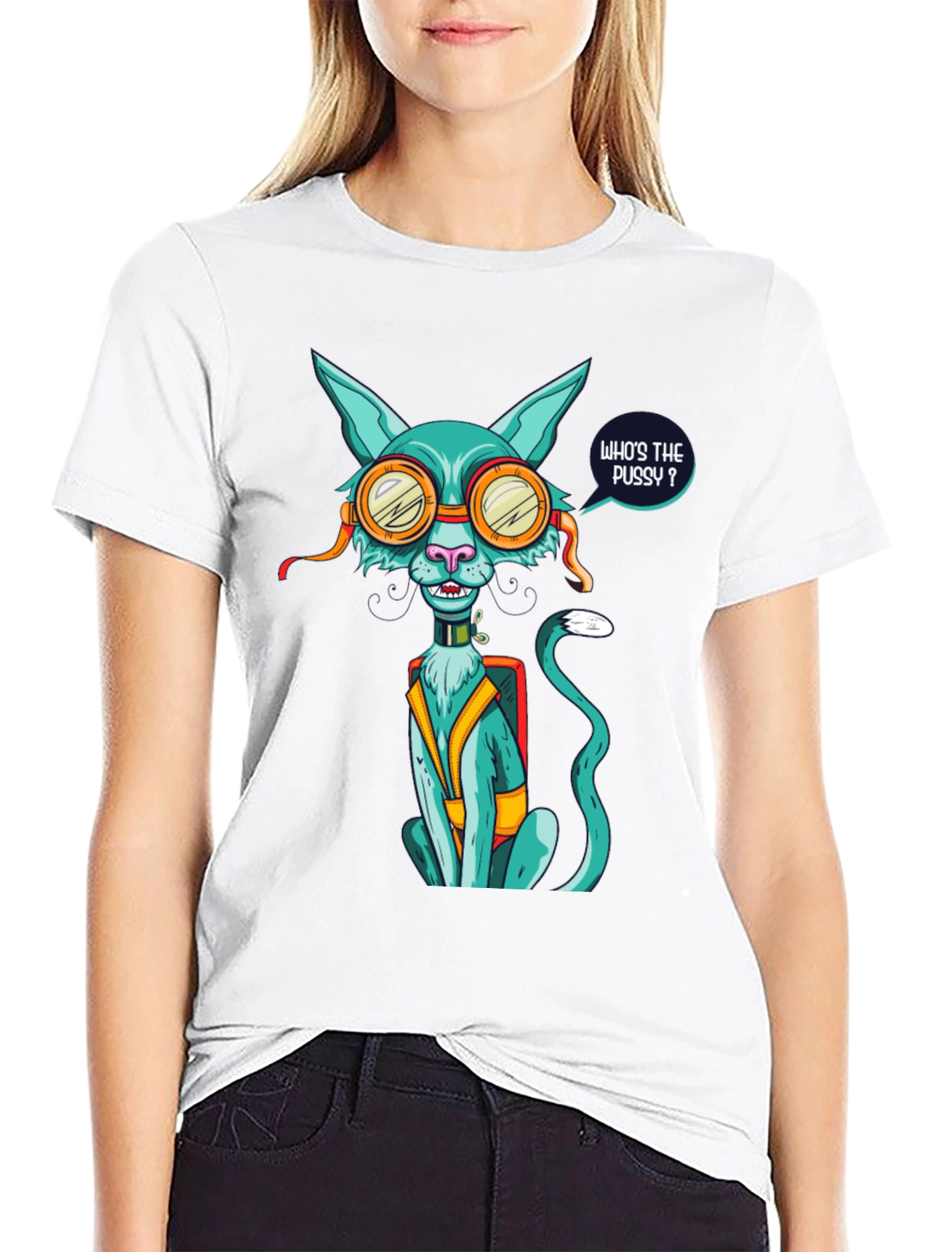 Black Who's the Pussy? Cat Graphic T-Shirt view 9