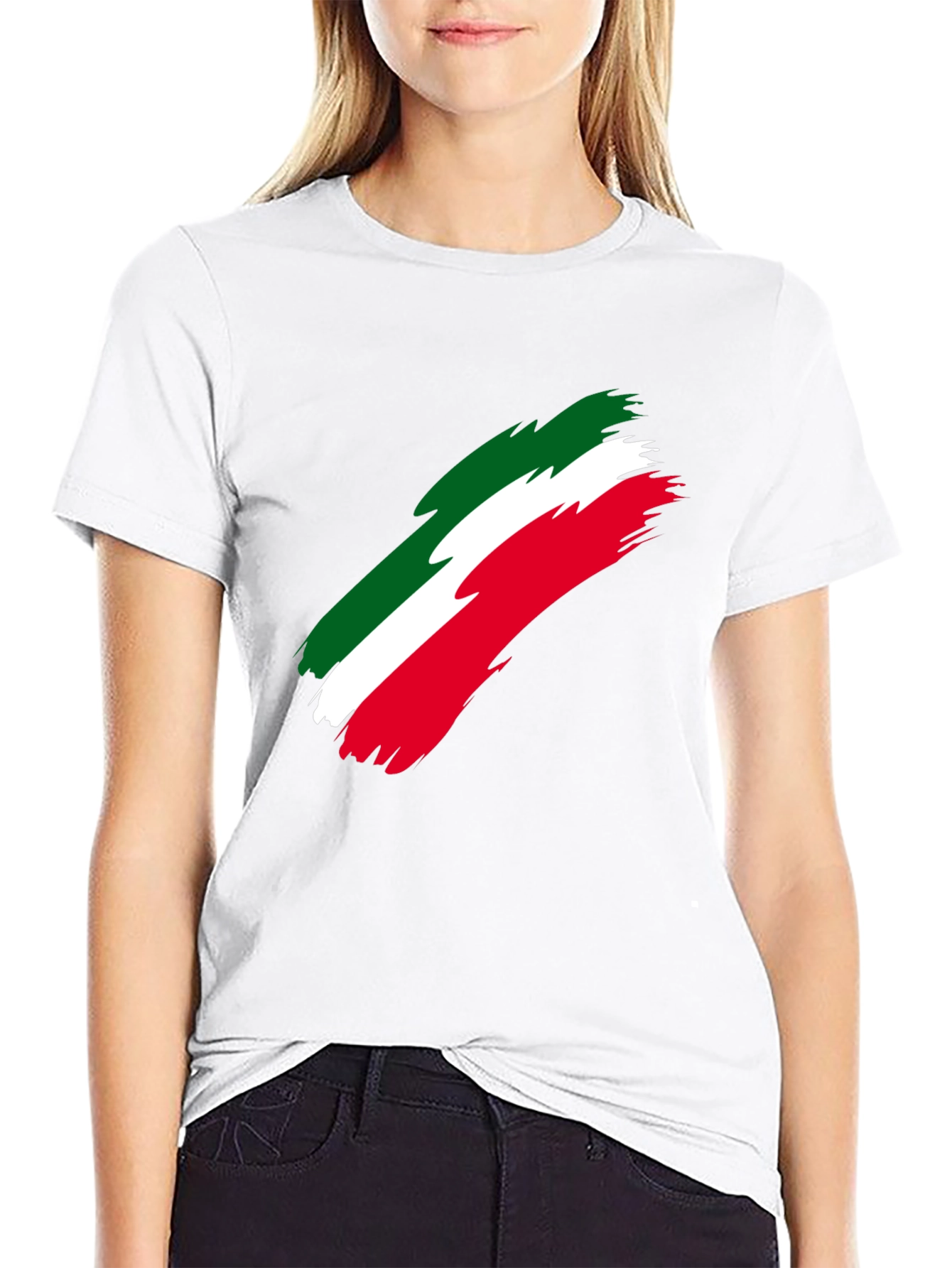 Black Italian Flag Brushstroke Men's Black T-Shirt view 9