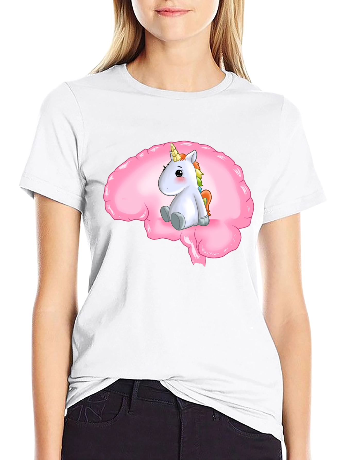 Black Unicorn Brain Tee - Funny Graphic T-Shirt view 9