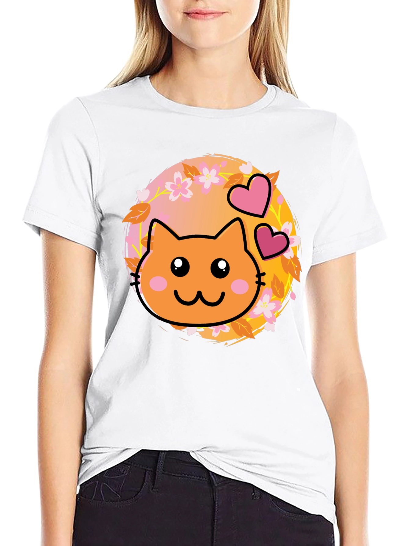 Black Cute Kawaii Cat T-Shirt - Sweet Kitten Design view 9