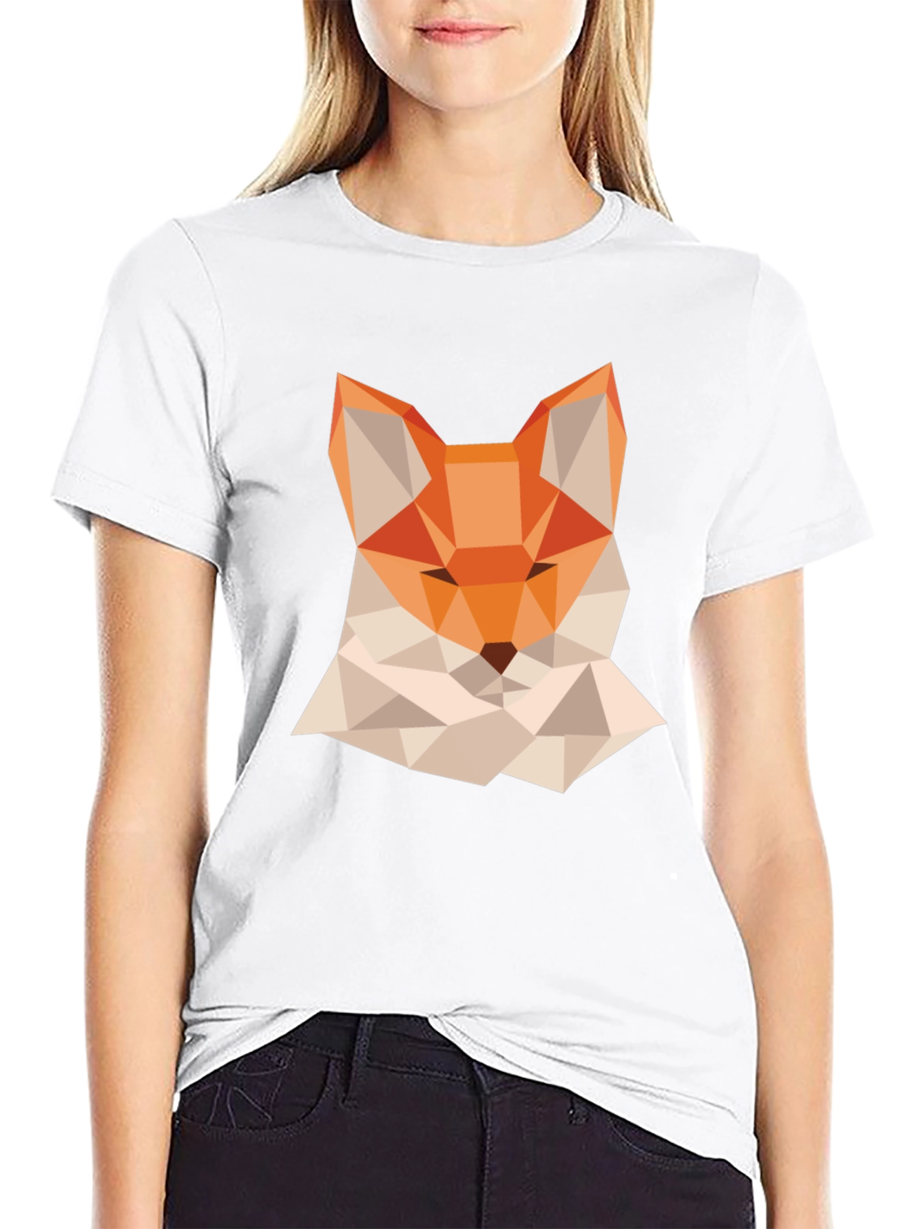 Black Geometric Fox Graphic Tee - Modern Black T-Shirt view 9