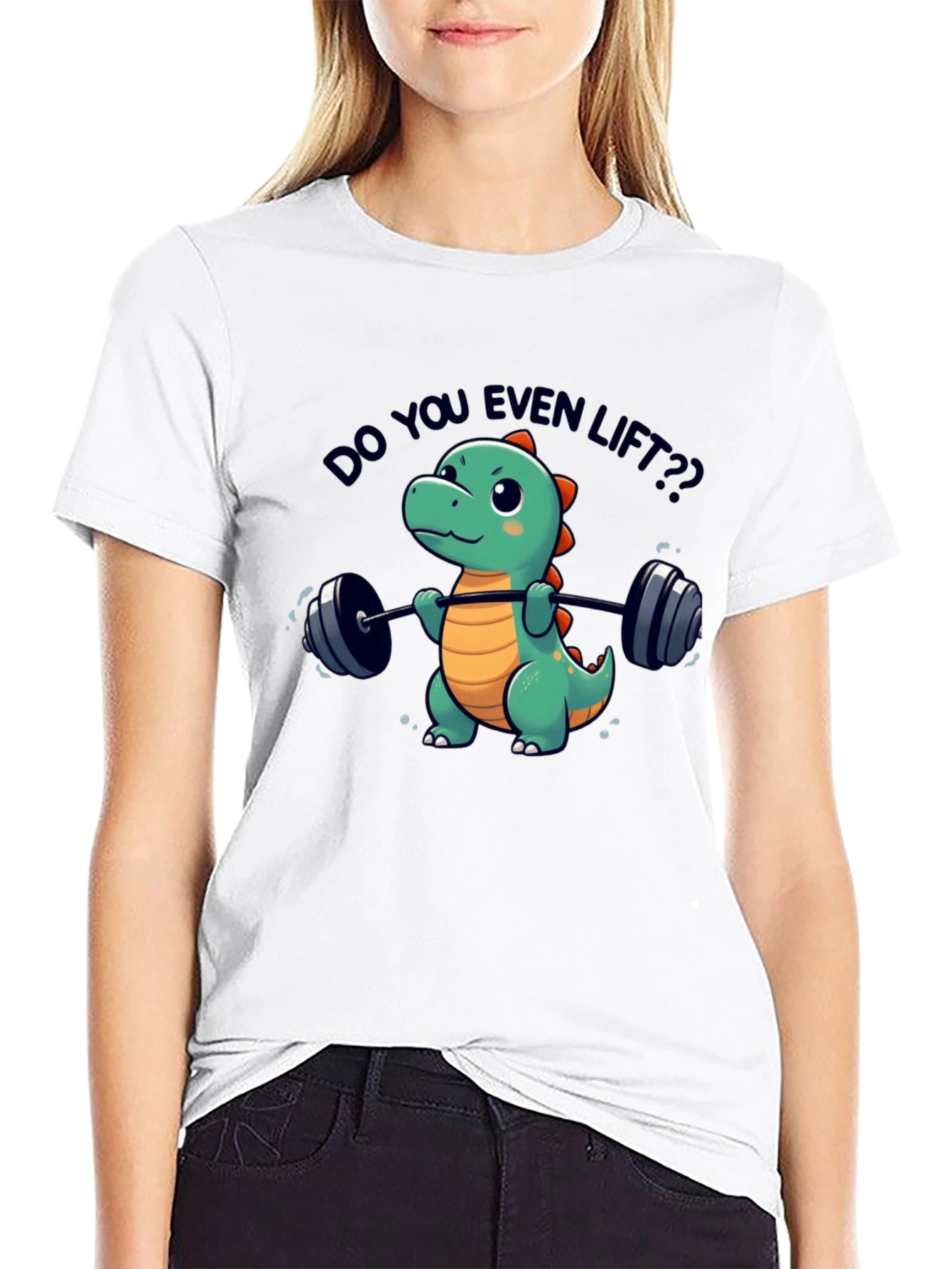 Black Funny Dinosaur Lifting Weights T-Shirt view 9