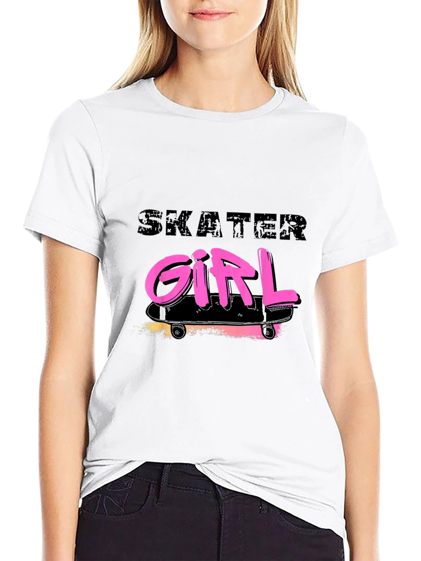 Black Skater Girl Graphic Tee - Black Cotton Blend Shirt view 9