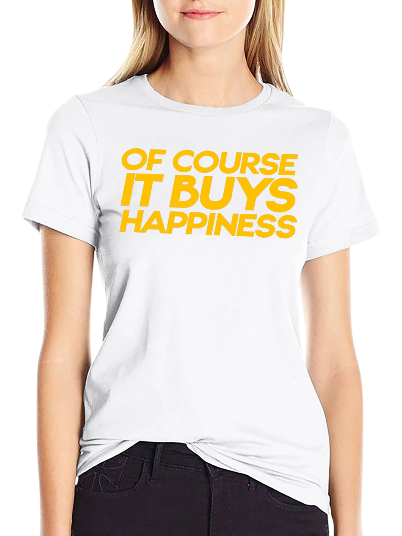 Black Funny "Of Course It Buys Happiness" Graphic T-Shirt view 9