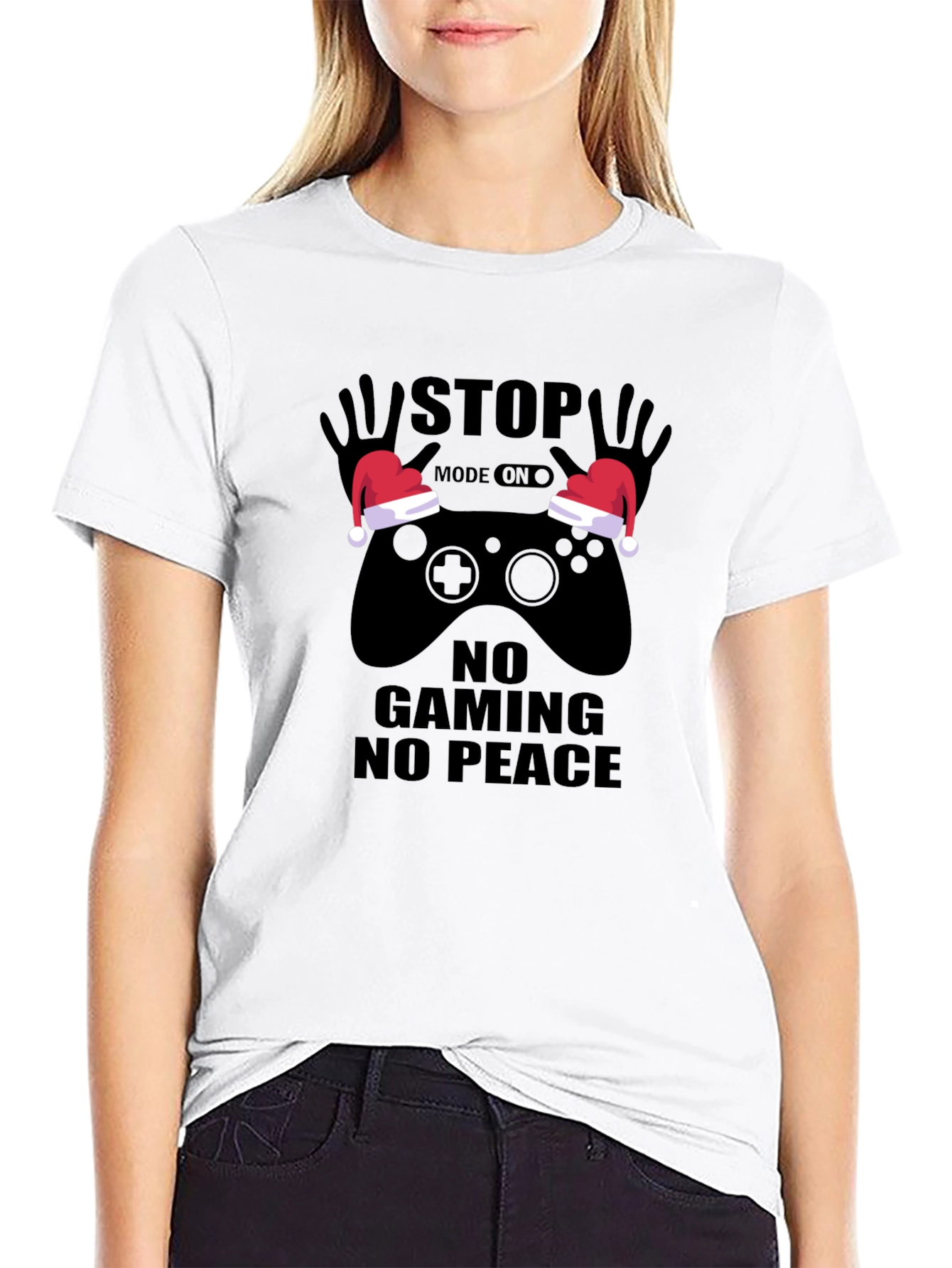 Black Funny Gamer Christmas T-Shirt - Stop Gaming No Peace view 9