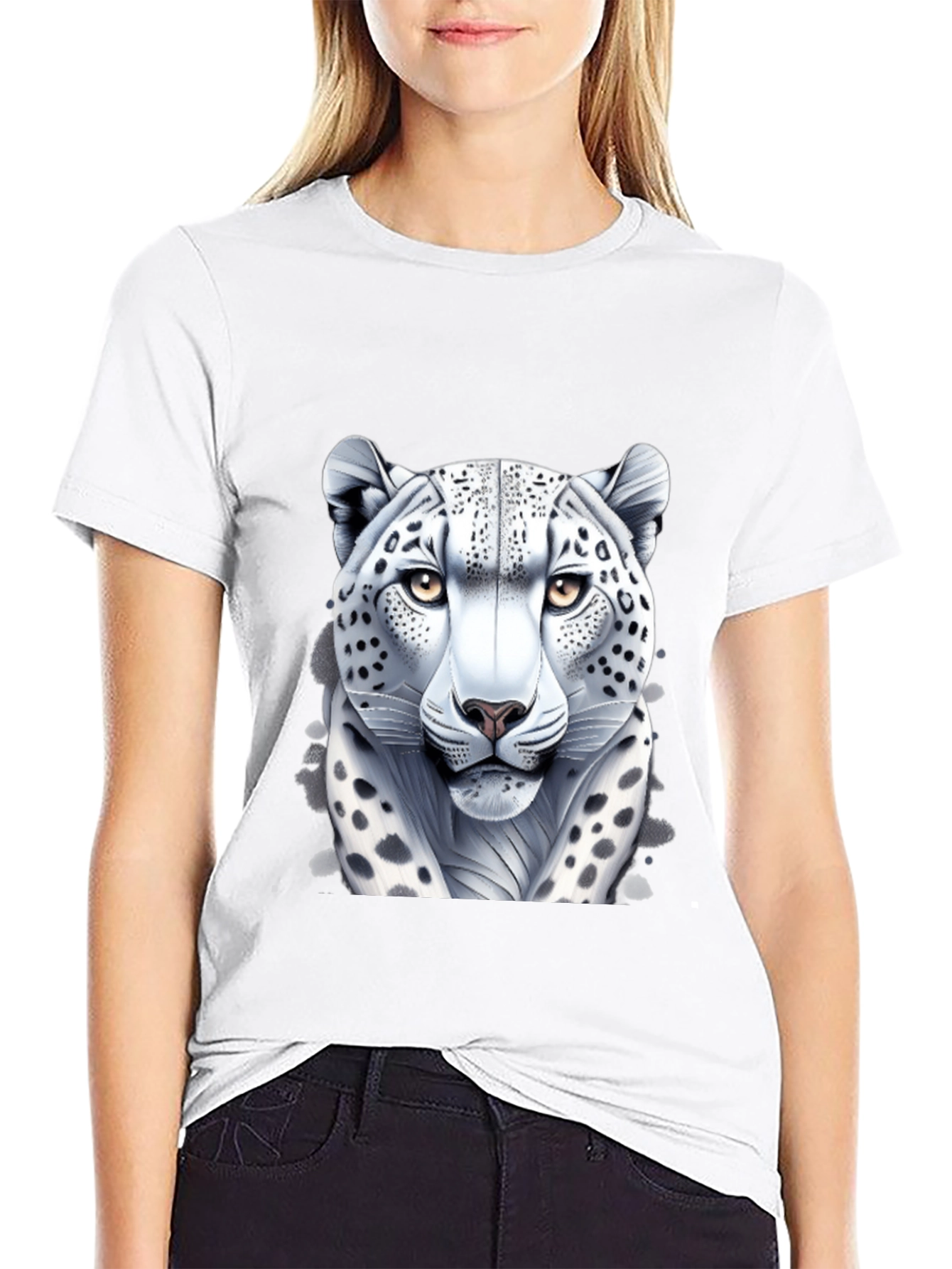 Black Snow Leopard Graphic Tee - Black Cotton Shirt view 9