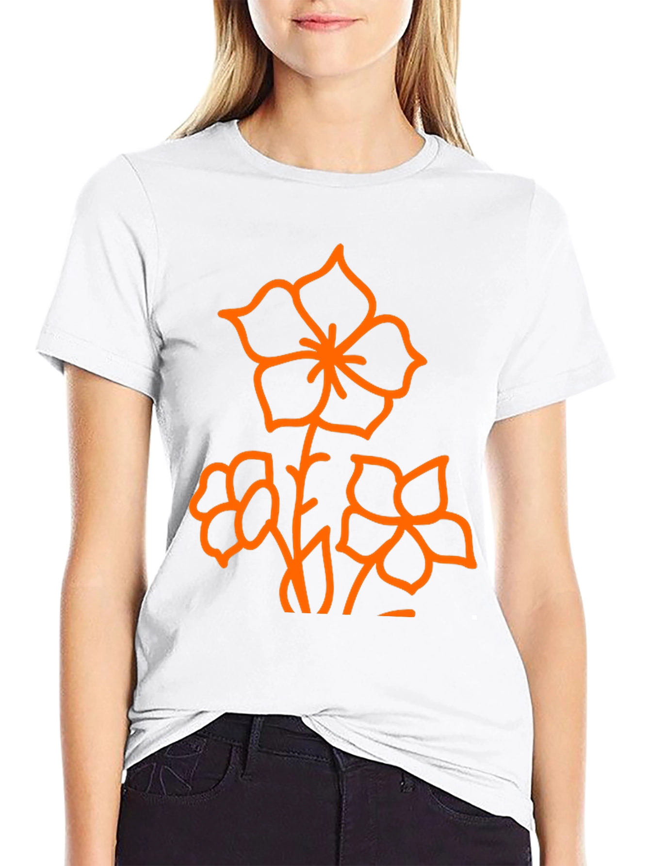 Black Black T-Shirt with Orange Floral Design view 9