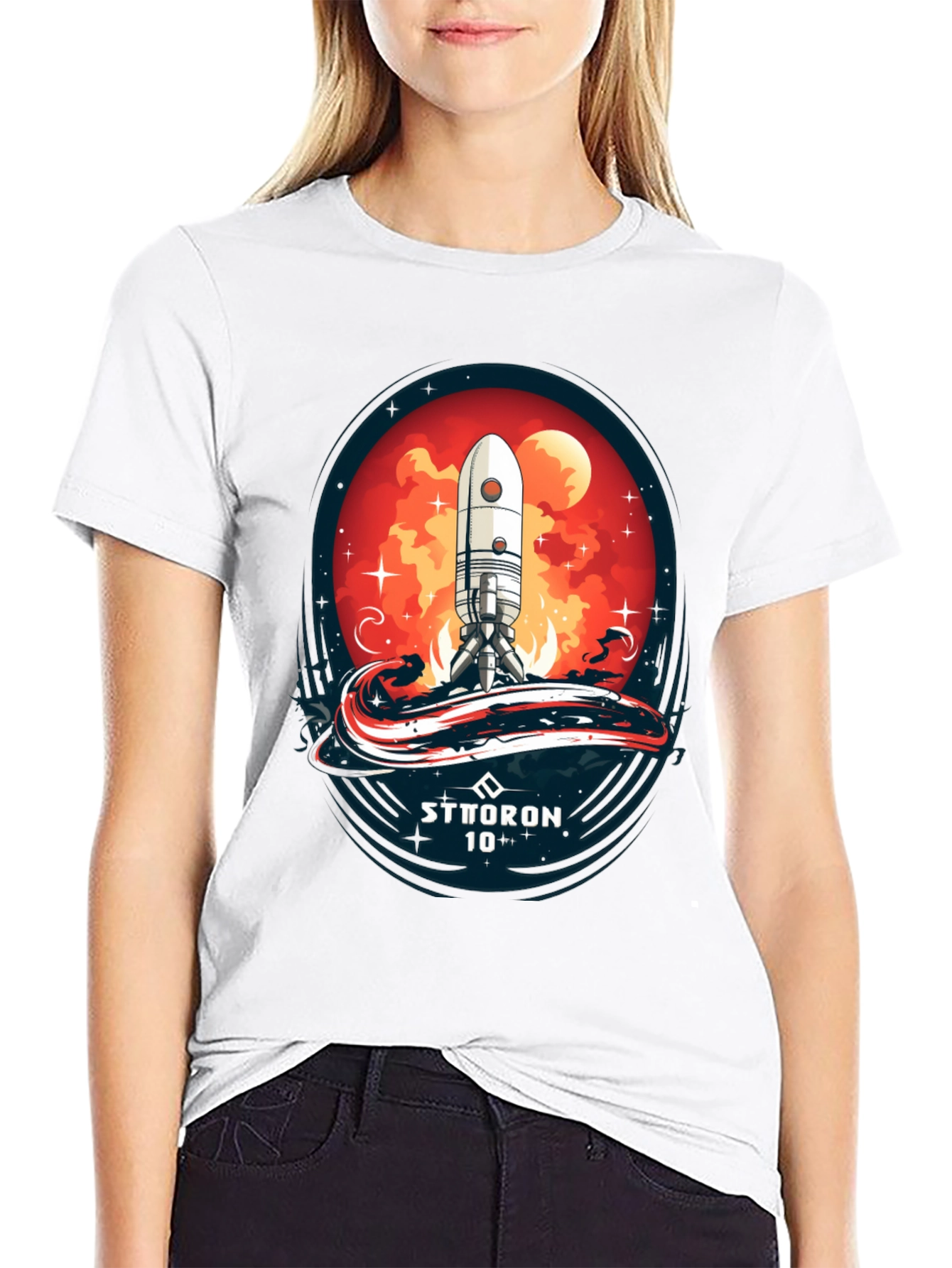 Black Sci-Fi Rocket Launch T-Shirt - Sttoron 10+ view 9