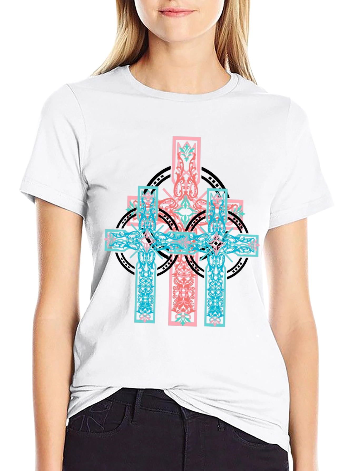 Black Celtic Cross Graphic Print Black T-Shirt view 9