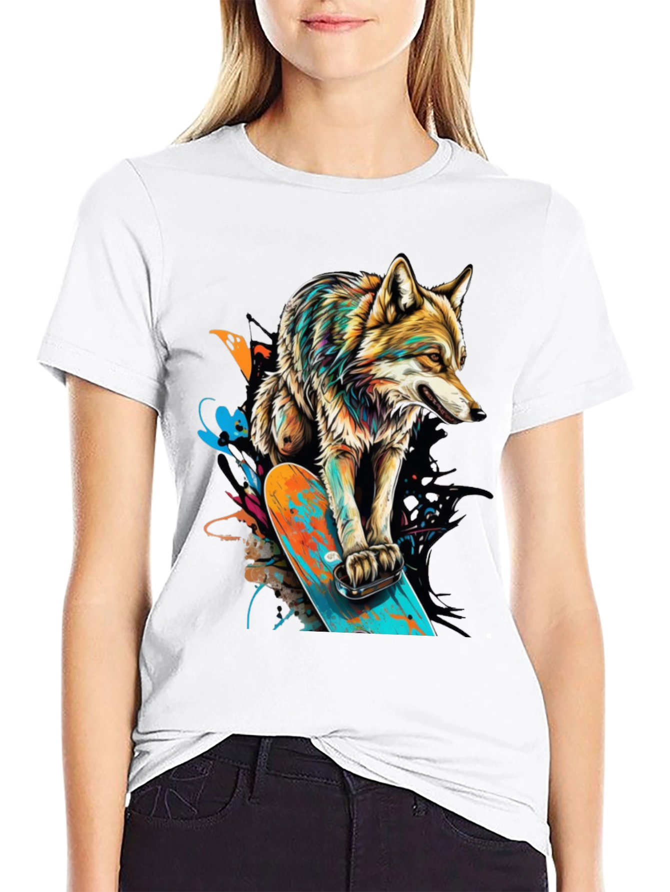 Black Wolf Skateboard Graphic T-Shirt - Urban Streetwear view 9
