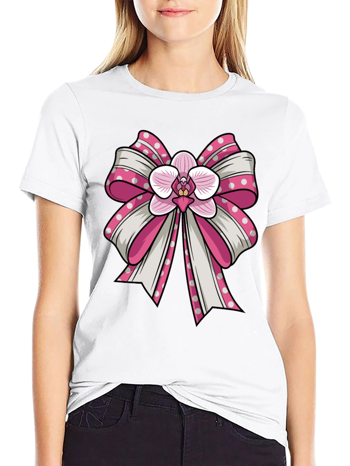 Black Orchid Bow Graphic Tee - Stylish Unisex T-Shirt view 9