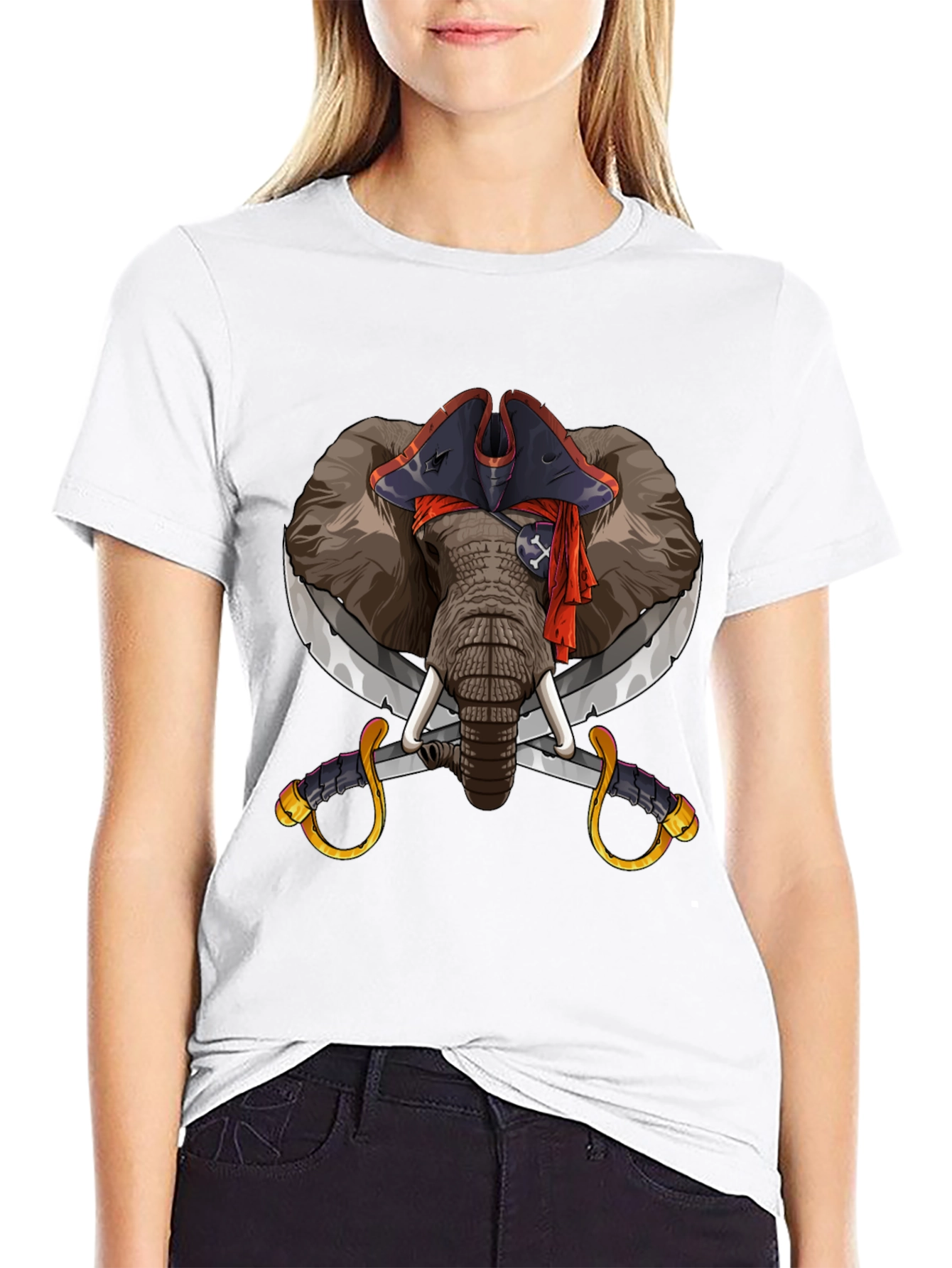 Black Pirate Elephant Graphic Tee - Black Cotton T-Shirt view 9