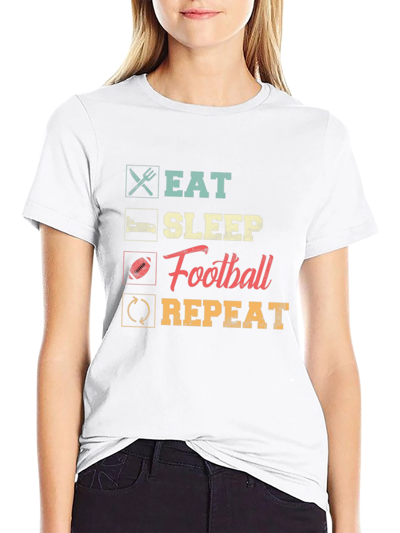 Black Eat Sleep Football Repeat Black Tee view 9