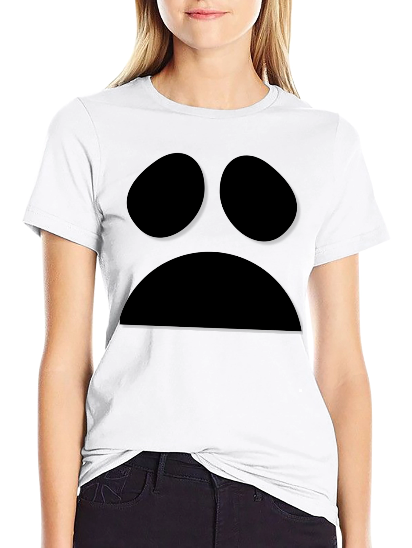 Black Sad Face Graphic Black T-Shirt view 9
