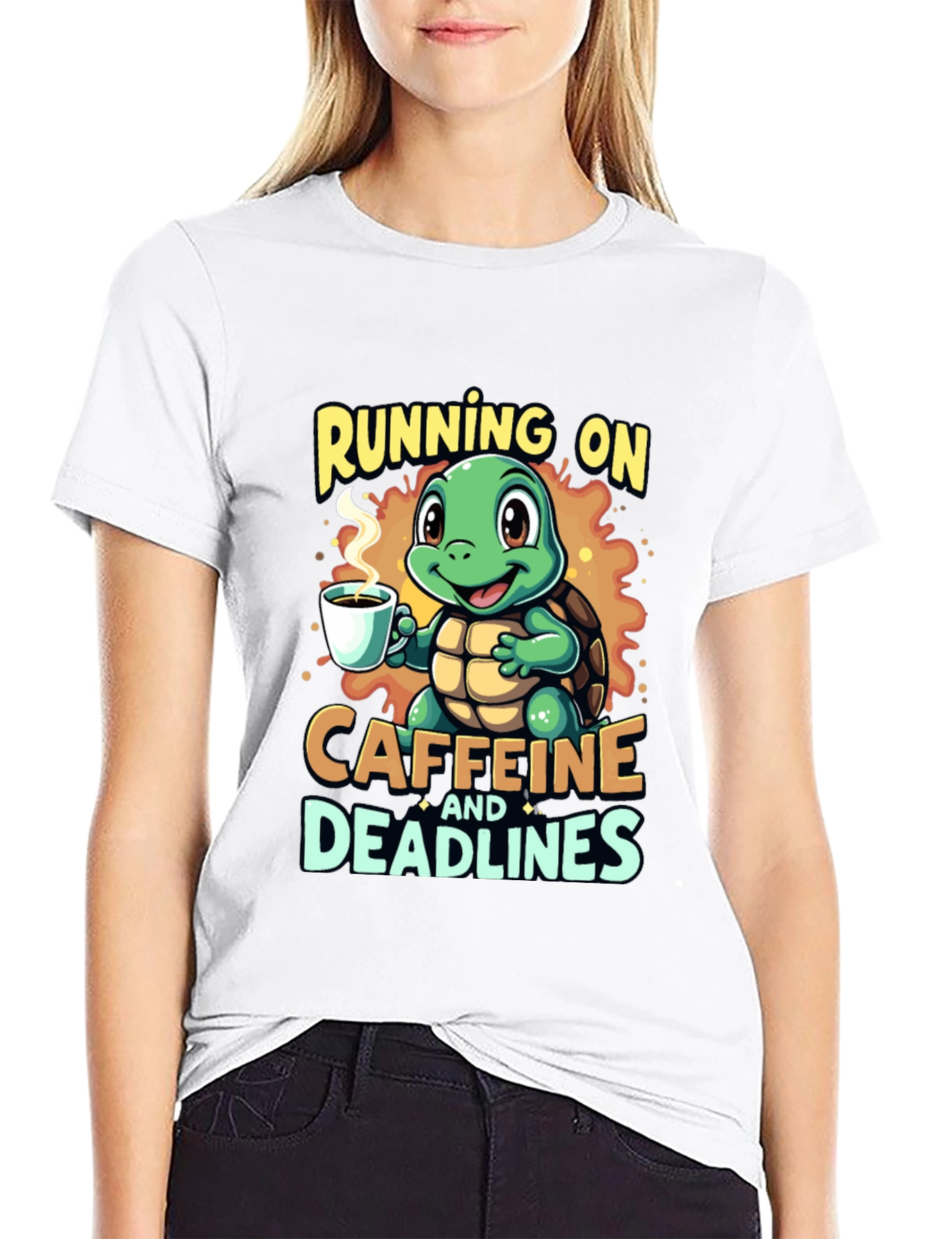 Black Caffeine Turtle T-Shirt - Running on Deadlines view 9