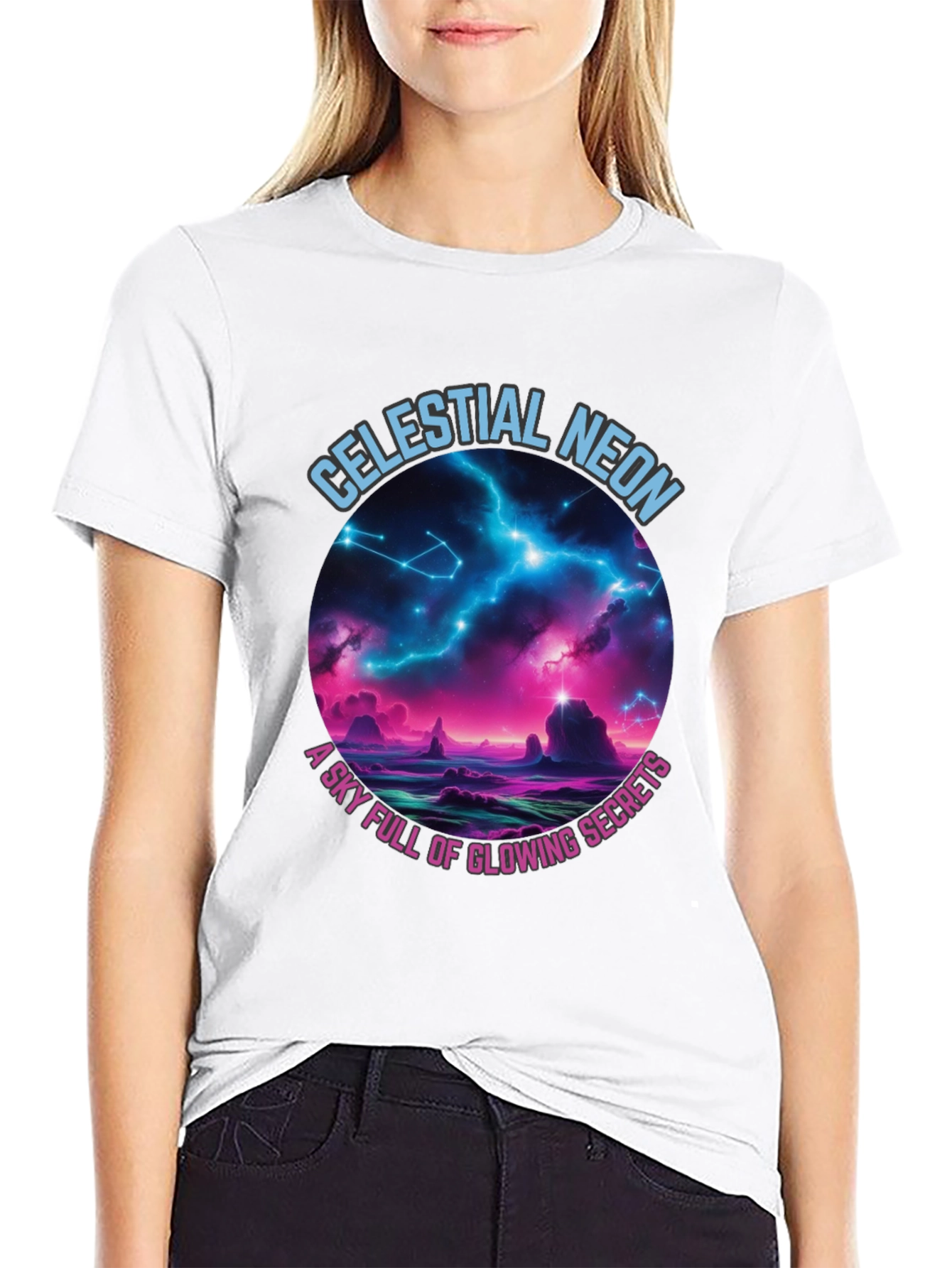Black Celestial Neon Graphic T-Shirt view 9