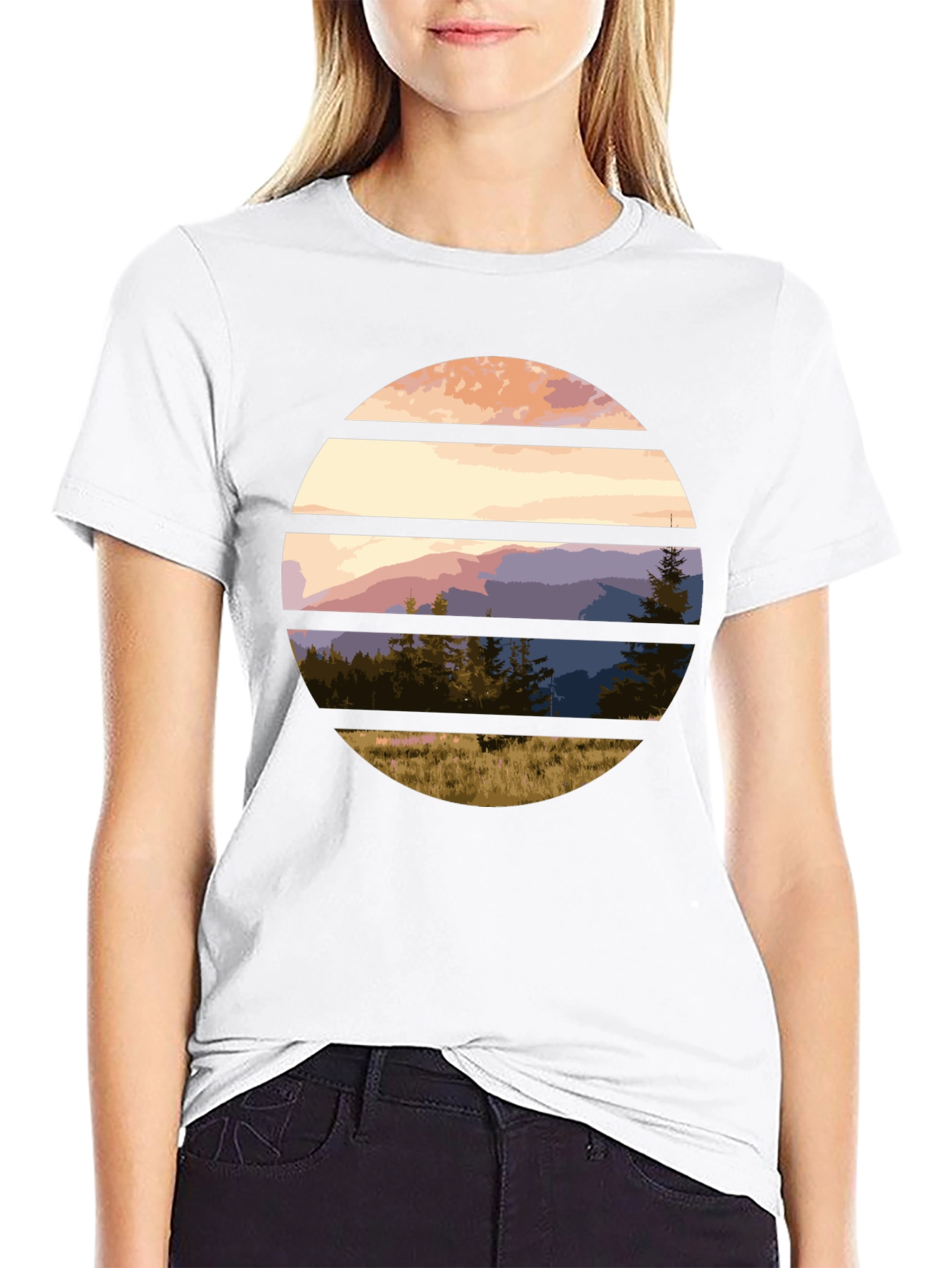 Black Scenic Mountain Sunset Graphic Tee view 9
