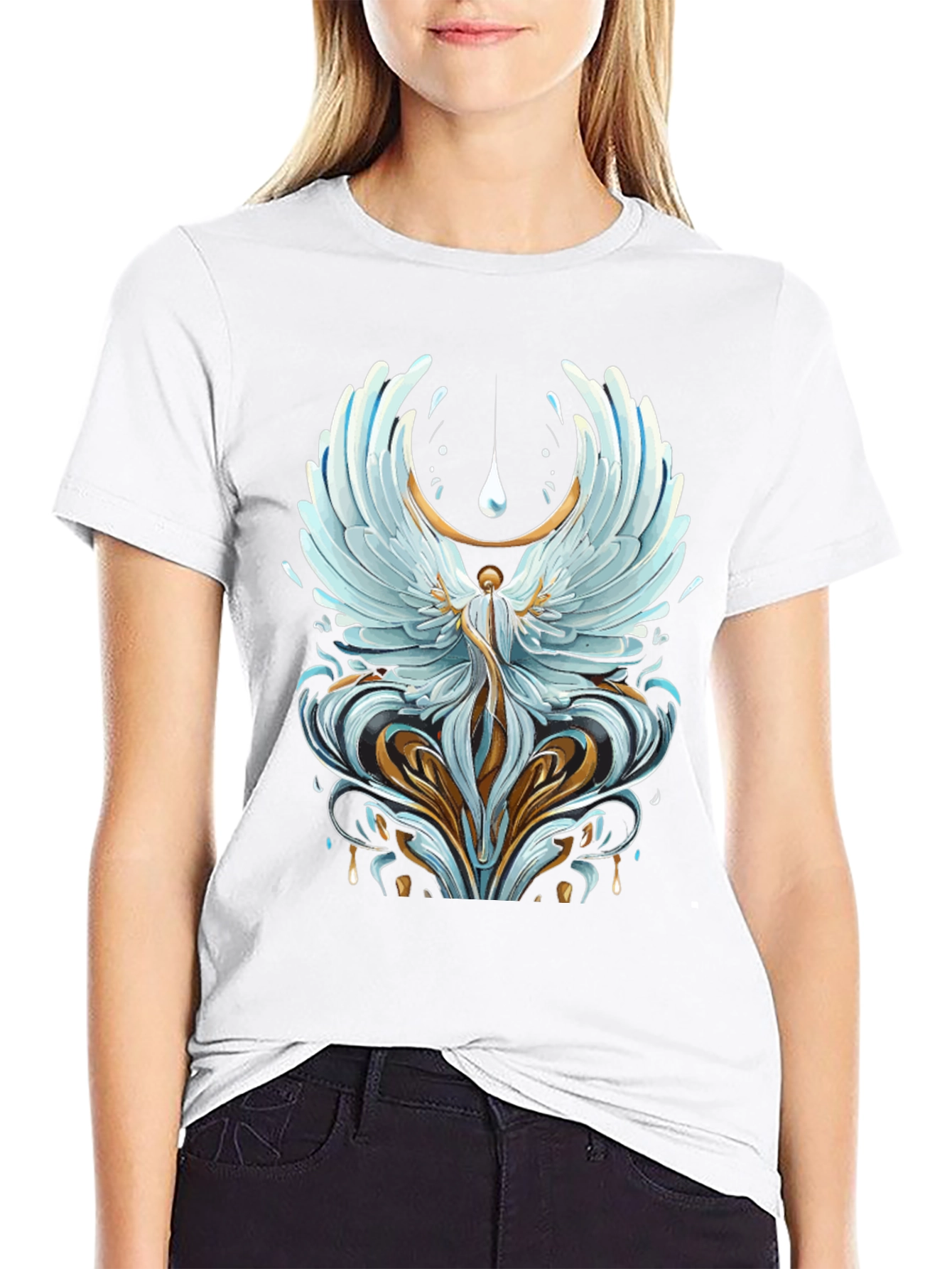 Black Winged Angel Graphic Print Black T-Shirt view 9