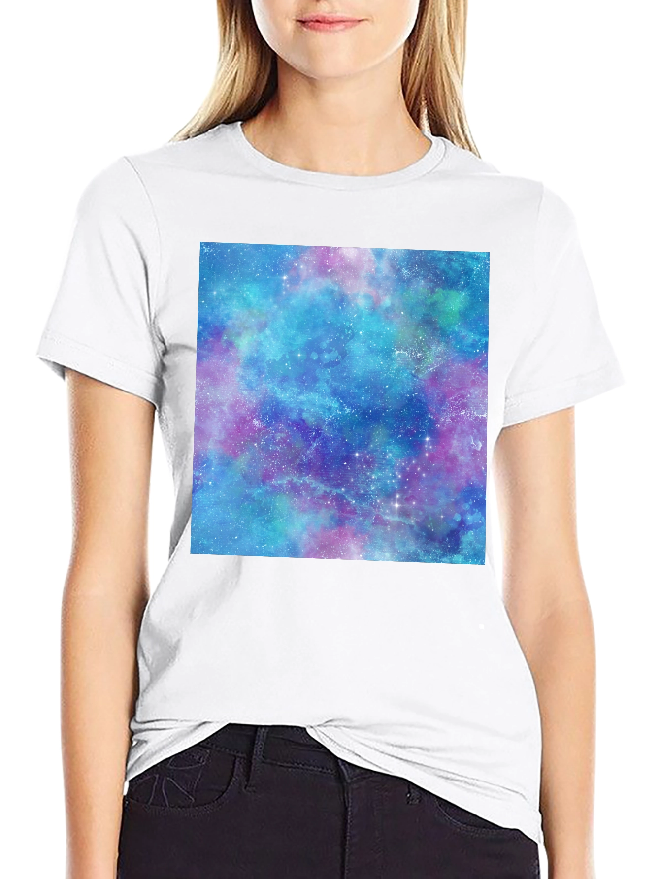 Black Galaxy Print T-Shirt - Black Cotton Casual Tee view 9
