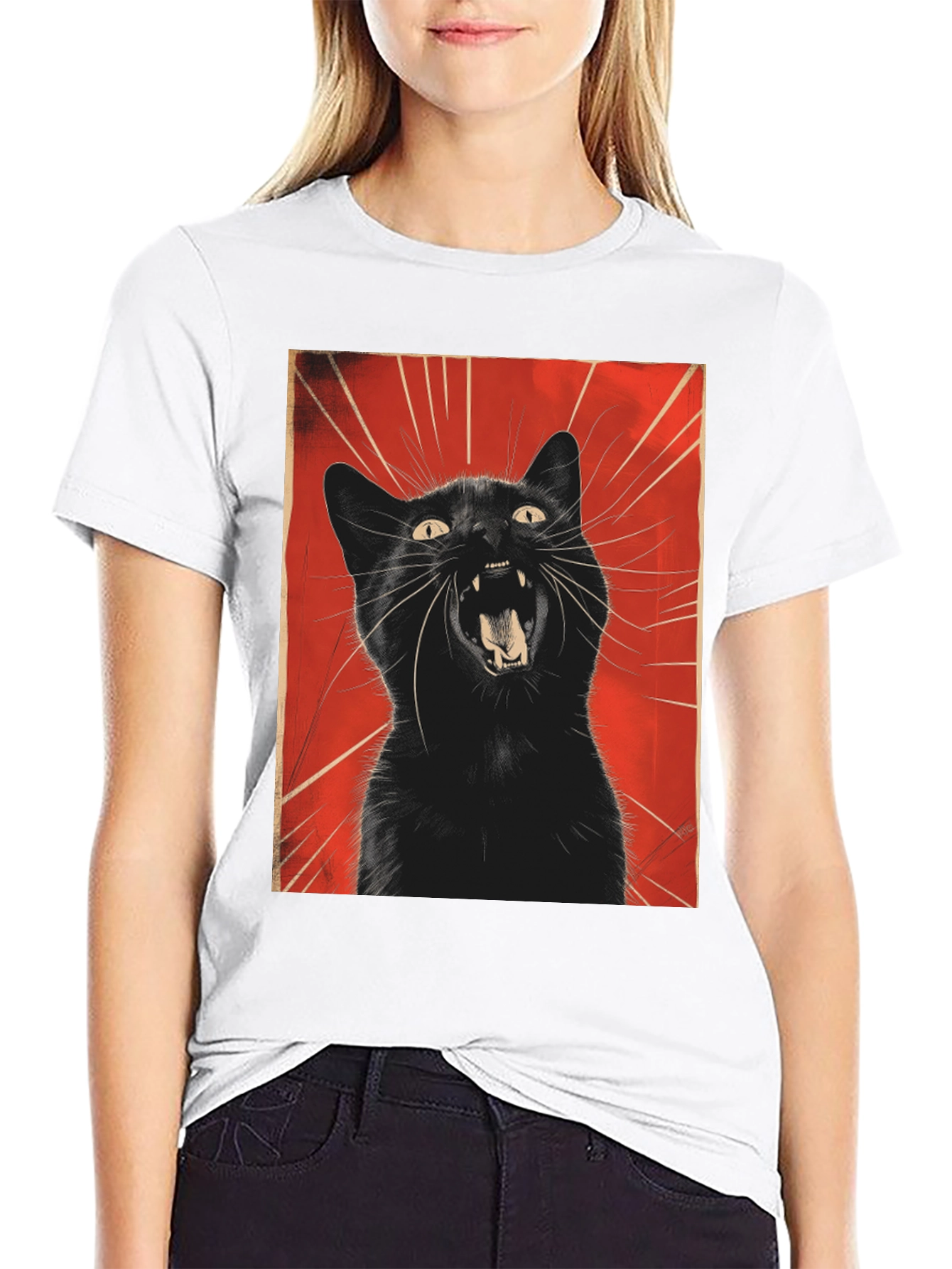 Black Black Cat Roar Graphic Tee - Unisex view 9