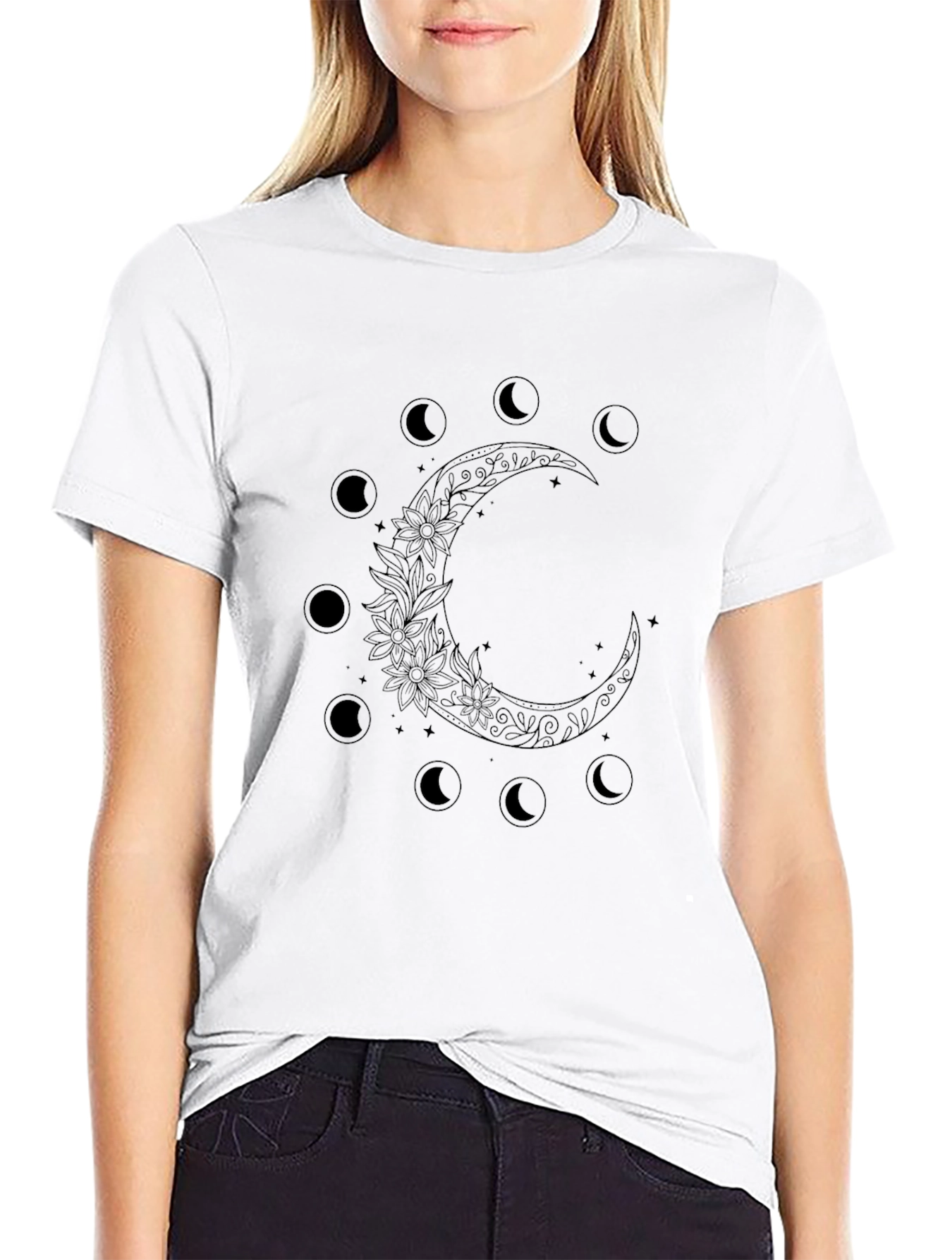 Black Celestial Moon Phases Black Graphic Tee view 9