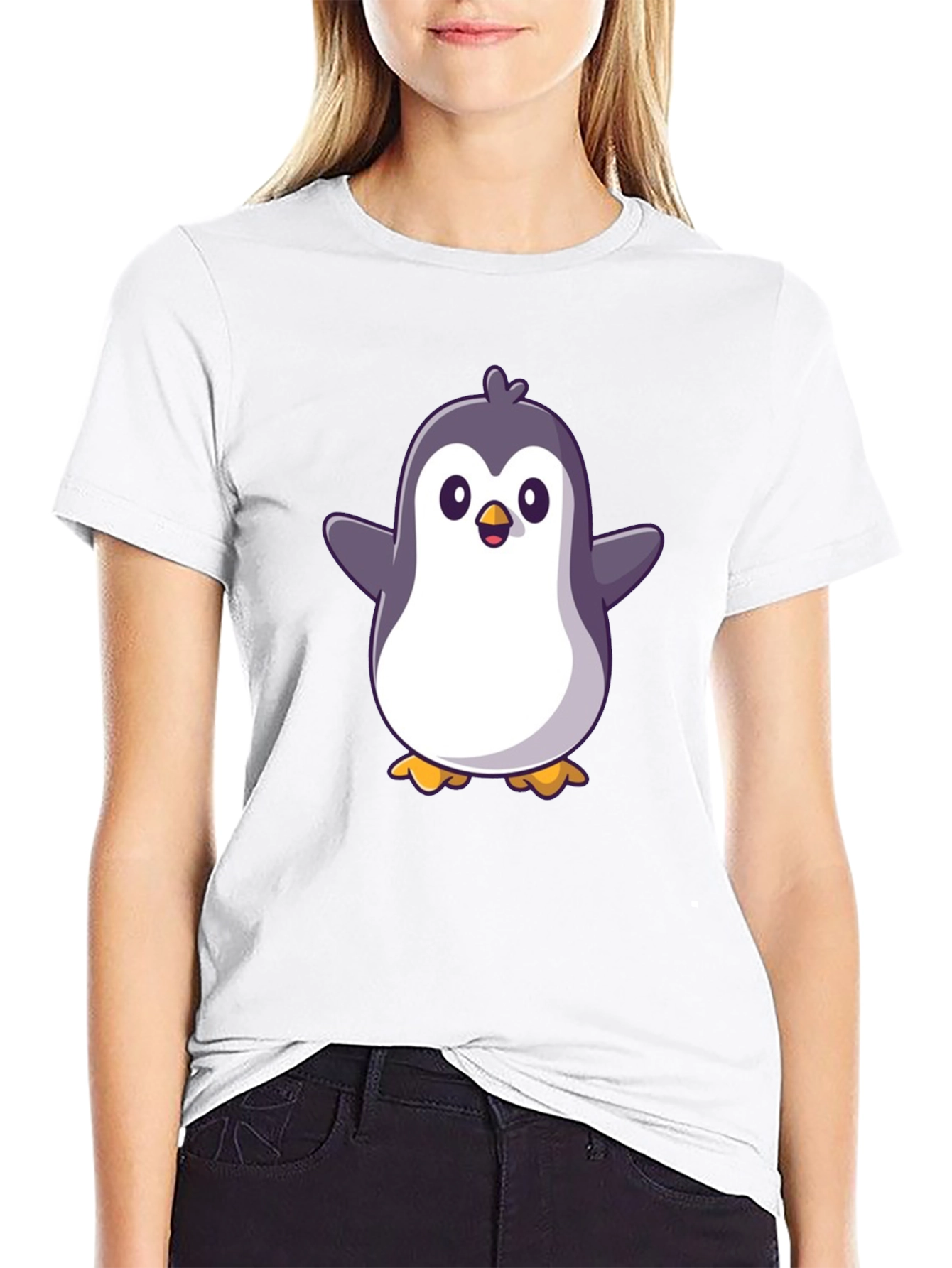 Black Cute Penguin Graphic Black T-Shirt view 9