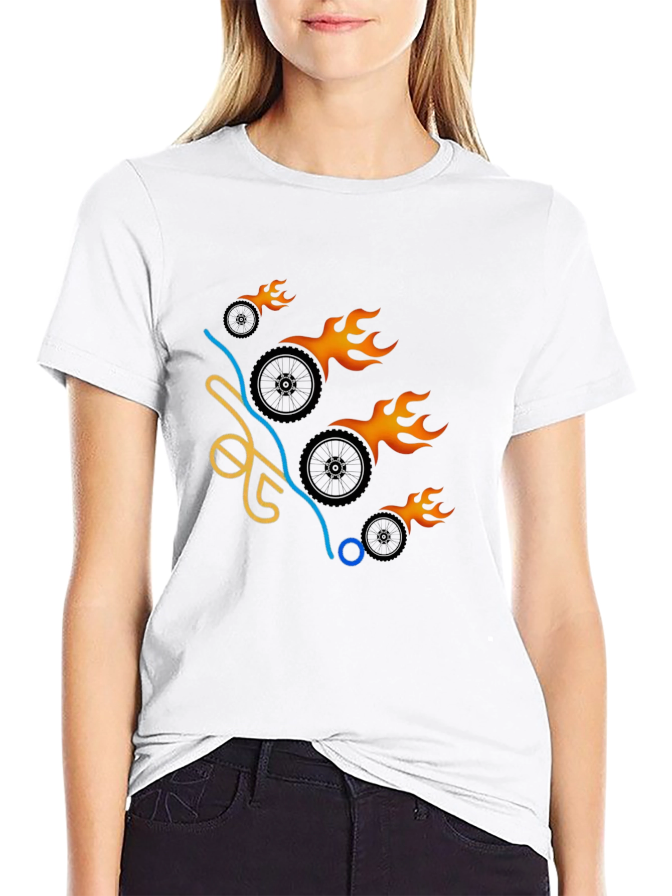 Black Flaming Wheels Graphic Tee - Cool & Casual view 9