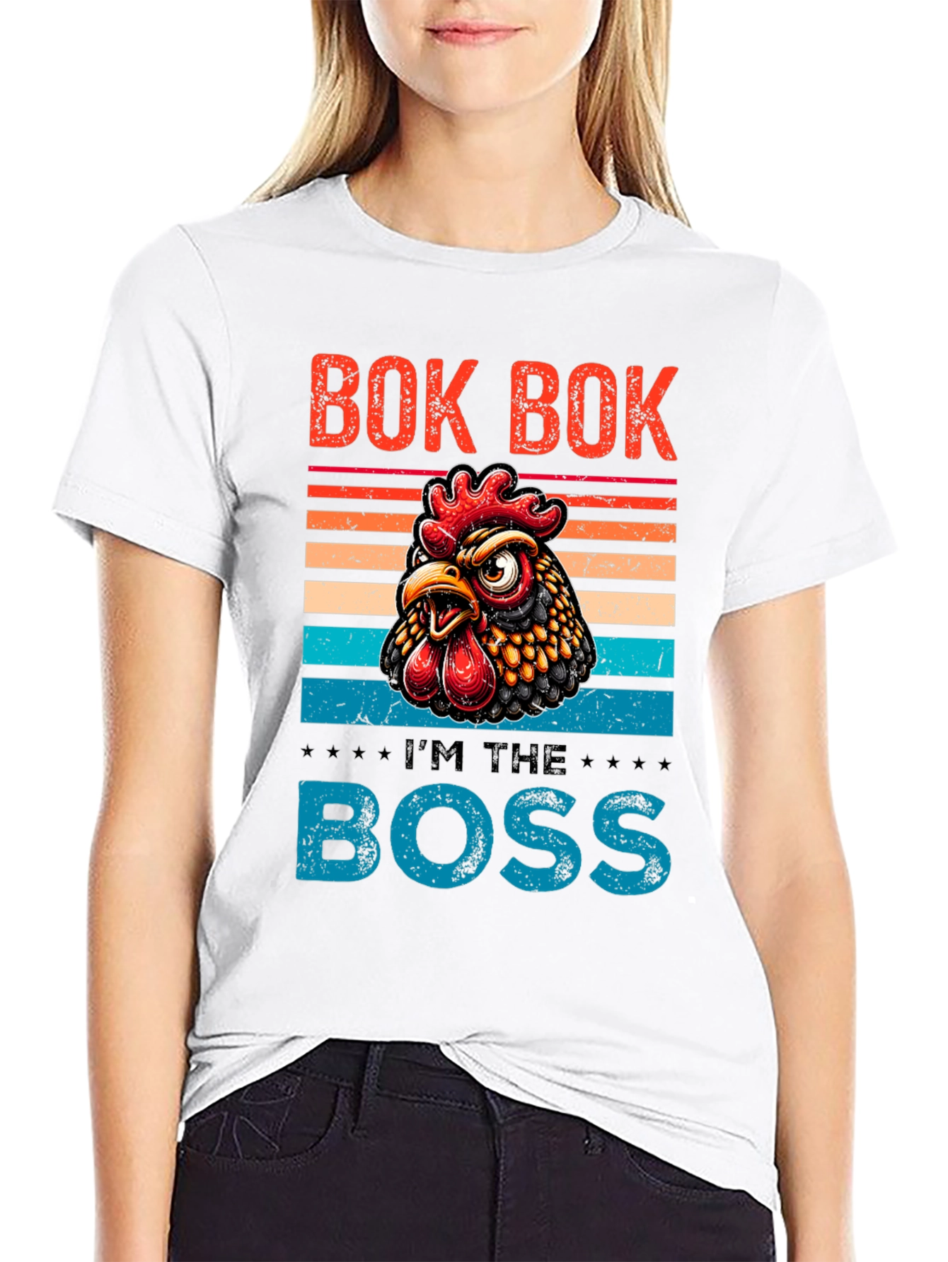 Black Bok Bok I'm the Boss Chicken Graphic Tee view 9