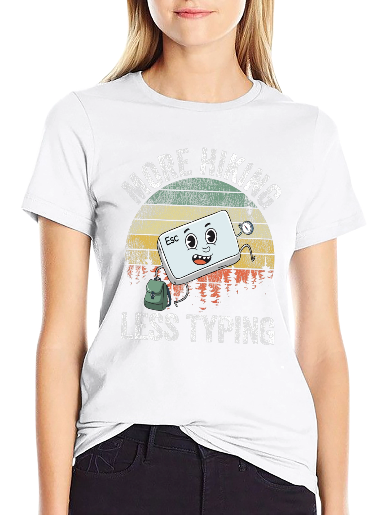 Black More Hiking Less Typing Graphic T-Shirt view 9