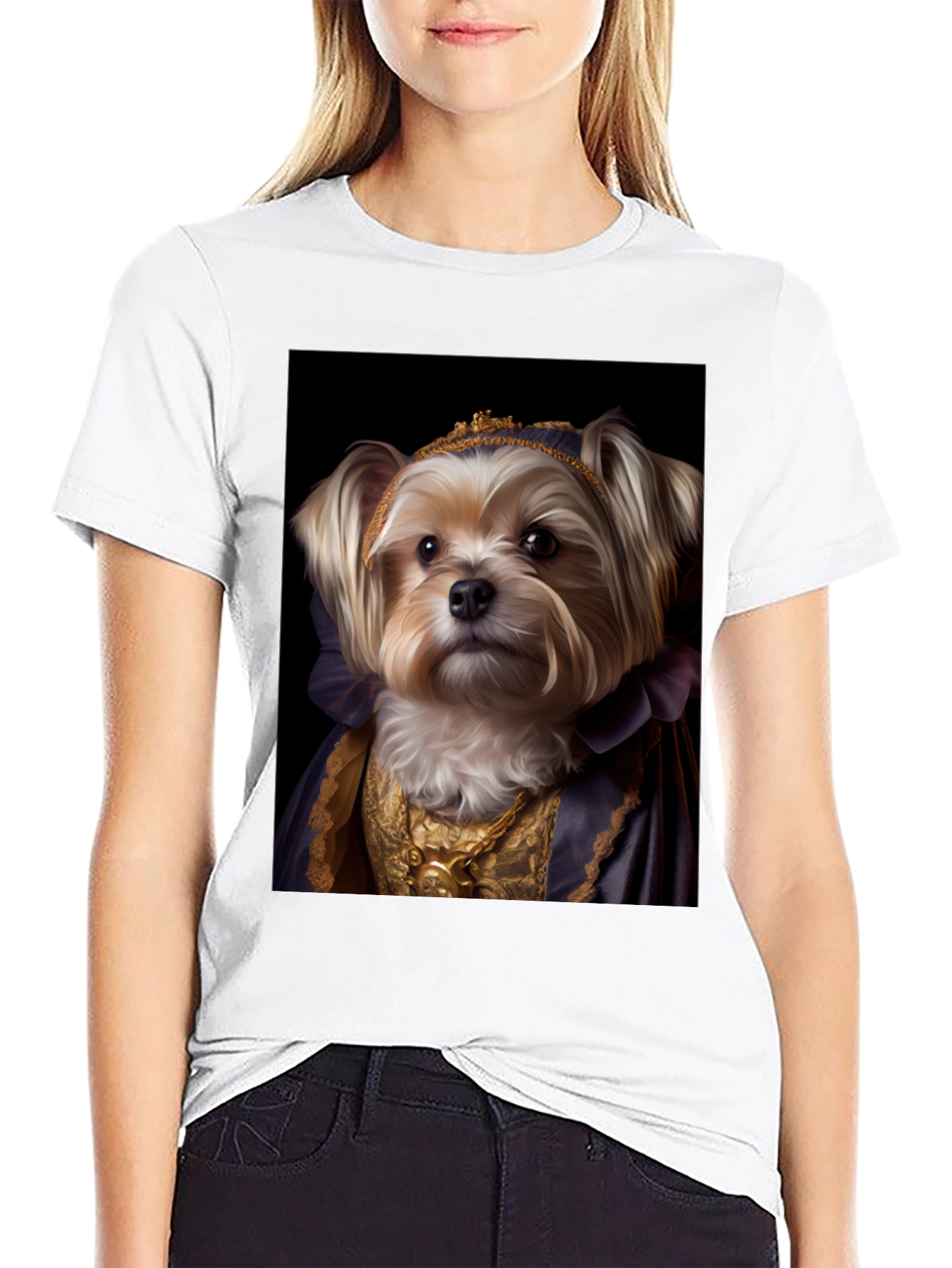 Black Dog Queen Graphic Tee - Regal Canine Portrait T-Shirt view 9