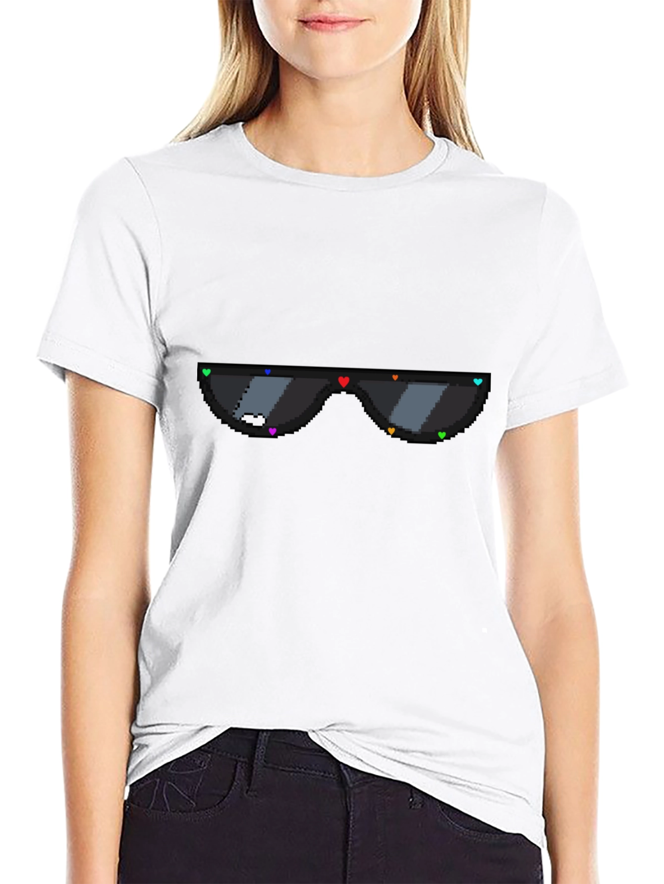 Black Pixel Heart Sunglasses Graphic Tee - Black view 9