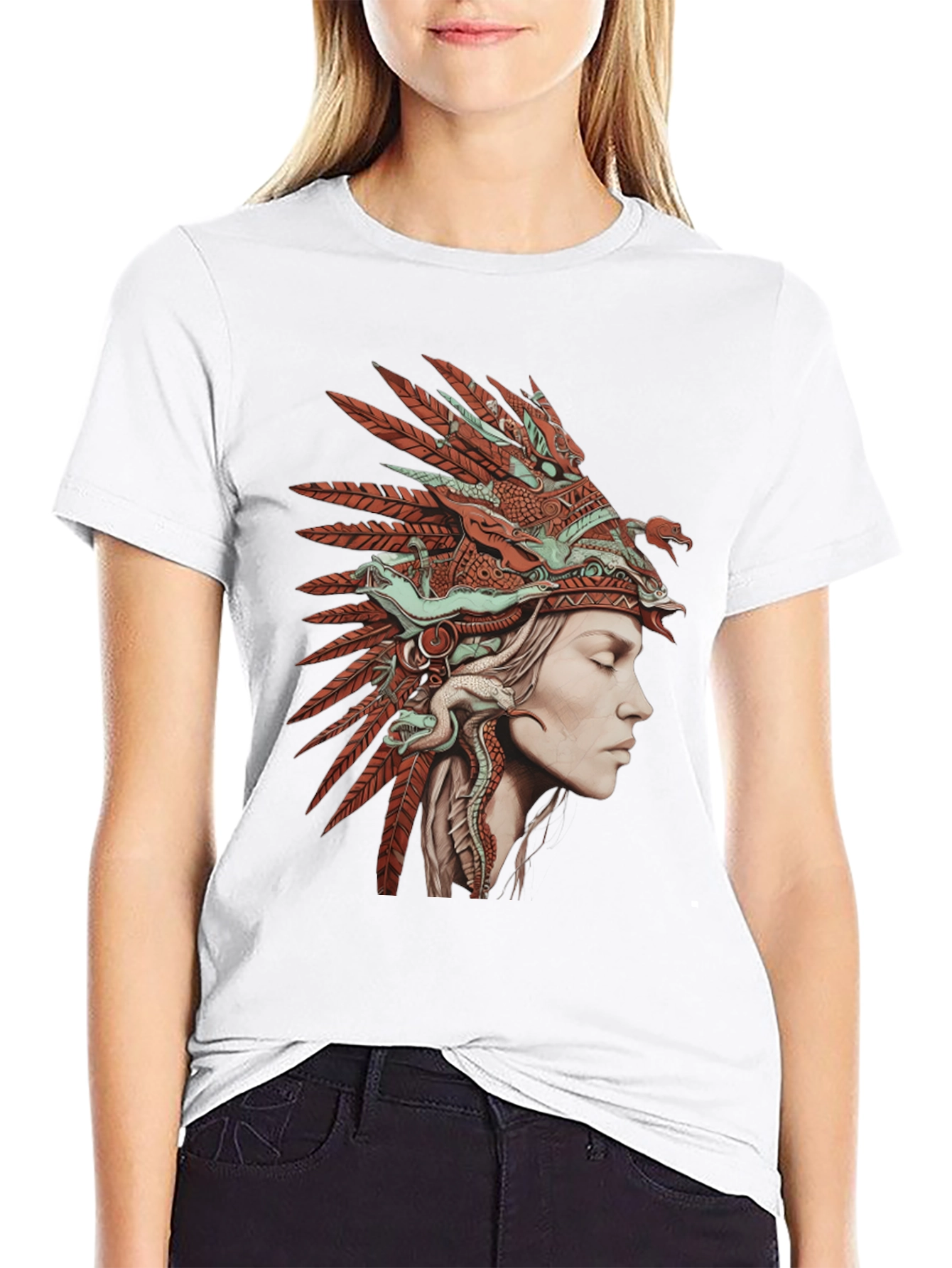 Black Native American Headdress Graphic T-Shirt view 9