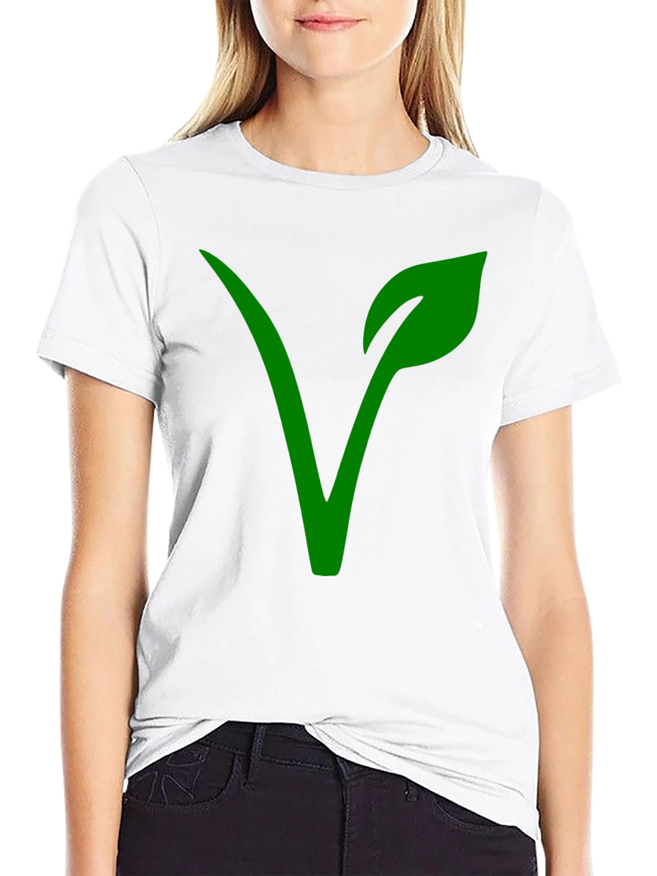 Black Vegan Symbol T-Shirt - Green on Black view 9