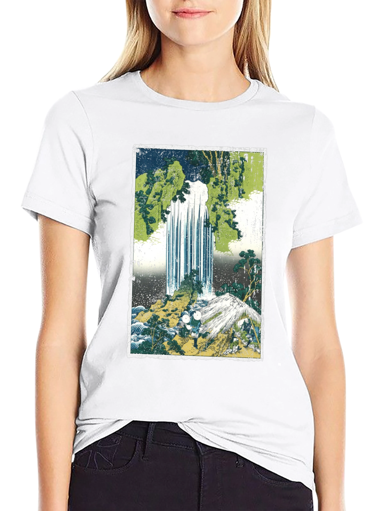 Black Waterfall Graphic Tee - Men's Black Cotton T-Shirt view 9