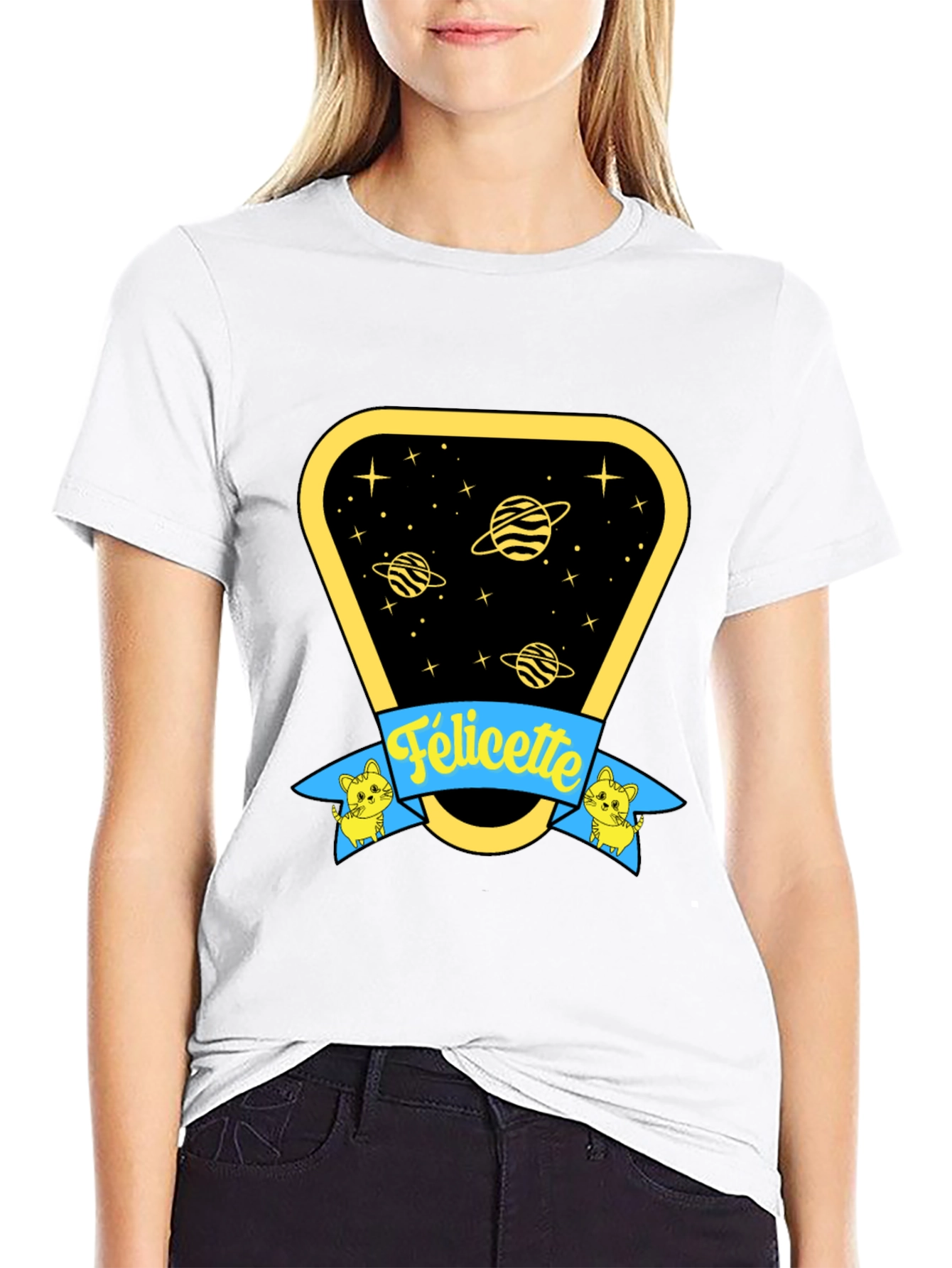 Black Felicette Cat Space T-Shirt - Unisex Cotton Tee view 9