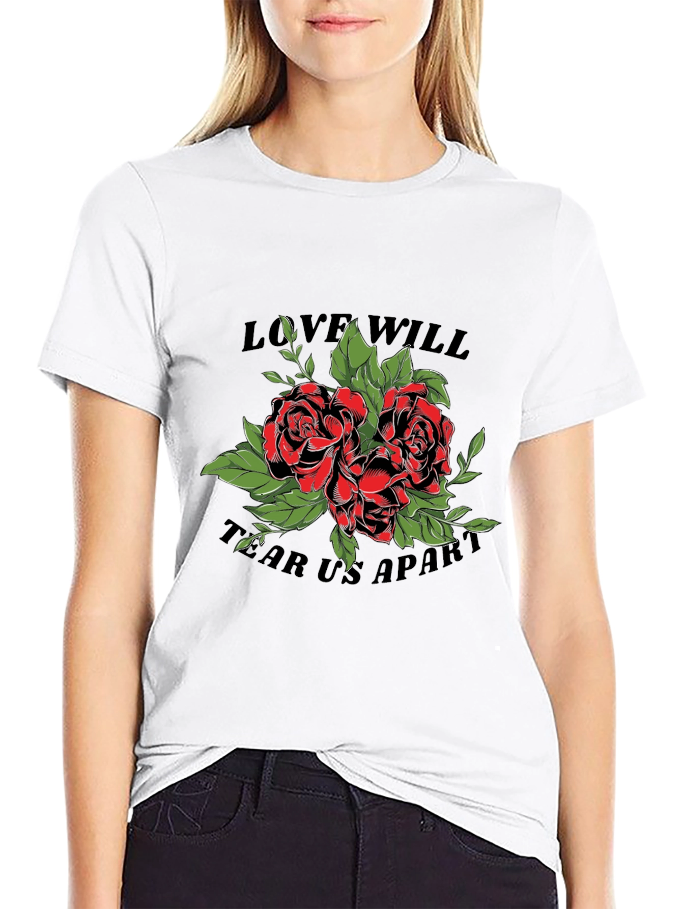 Black Love Will Tear Us Apart Rose Graphic T-Shirt view 9