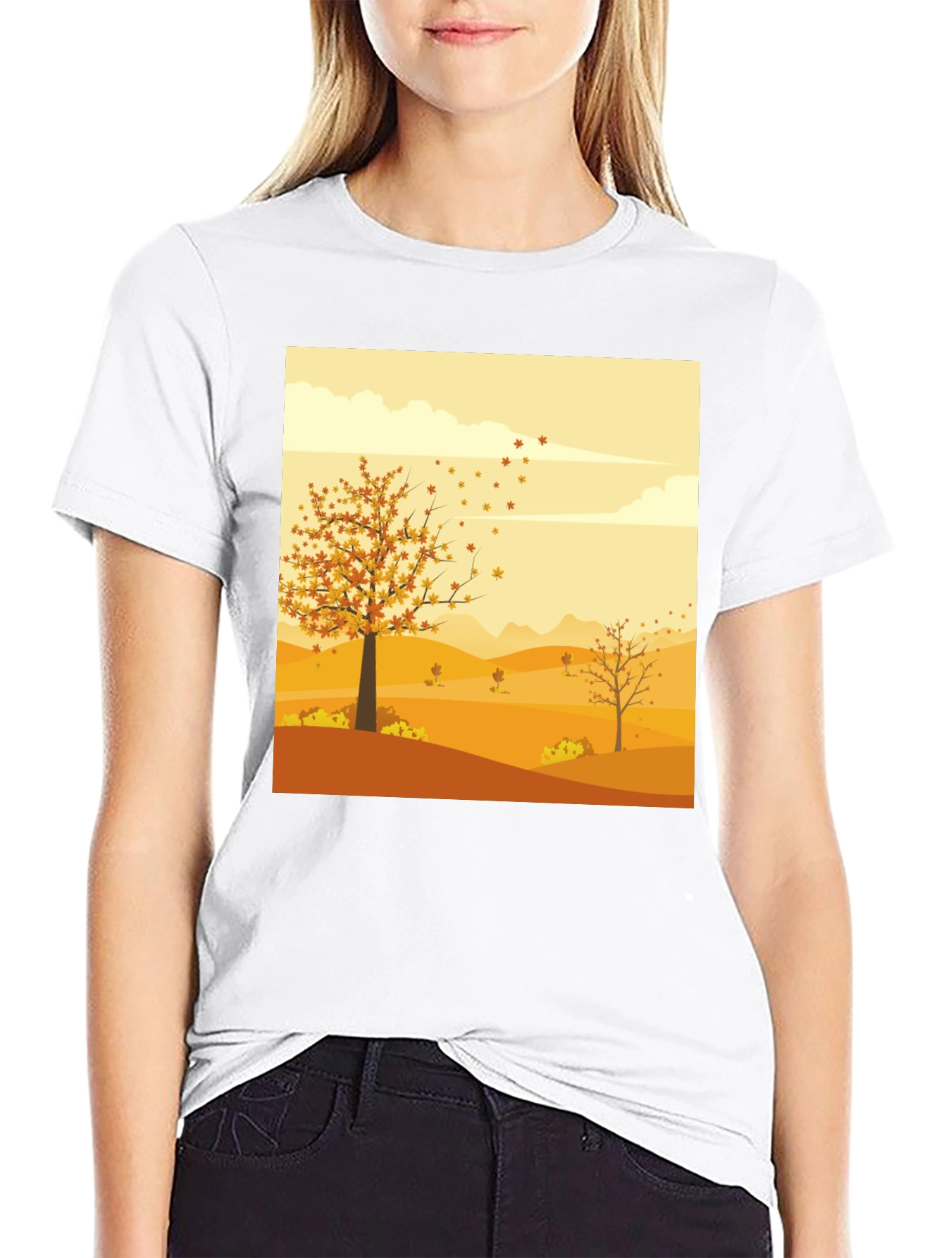 Black Autumn Scene Graphic Tee - Unisex Black T-Shirt view 9