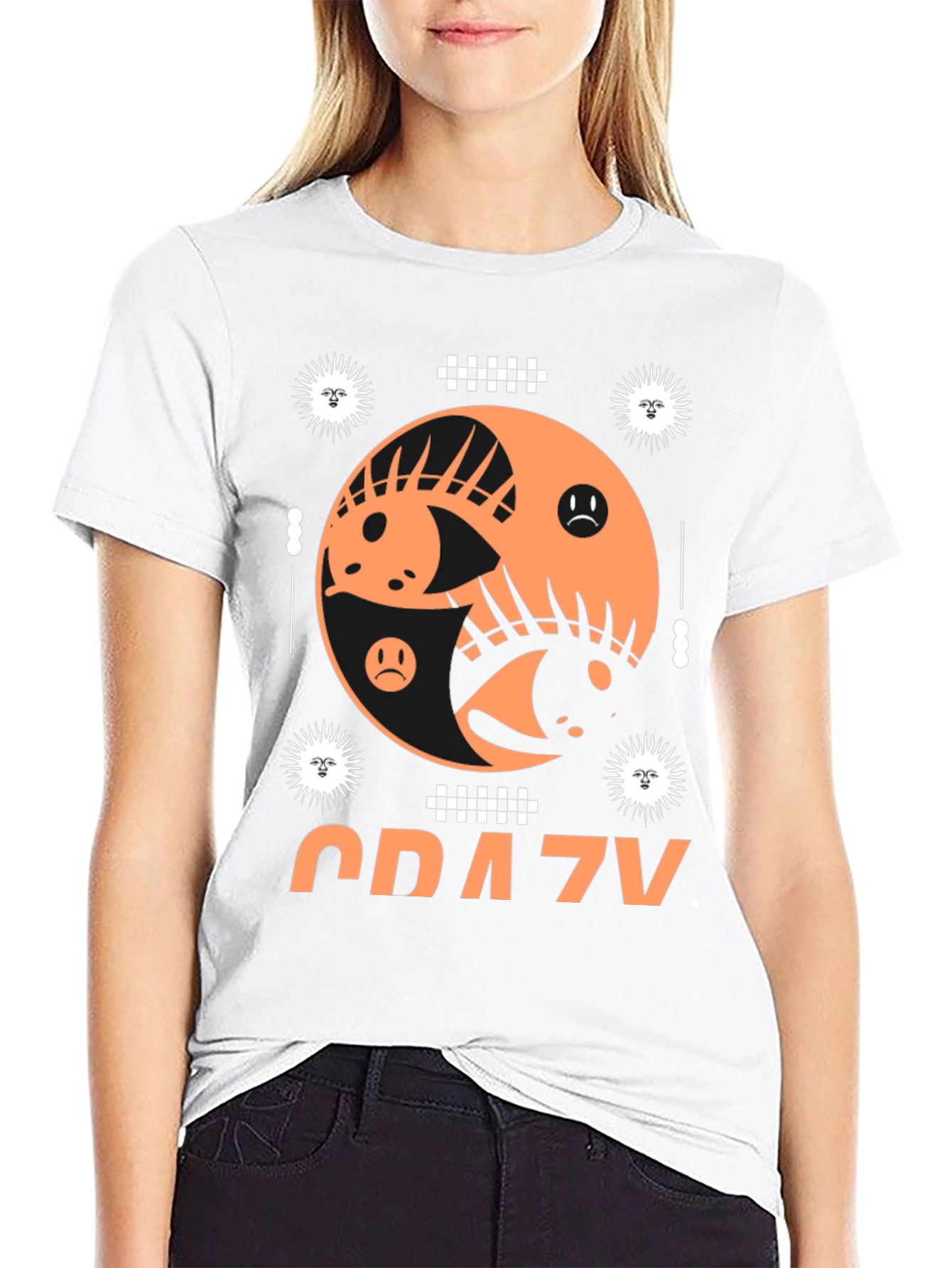 Black Crazy Graphic Tee - Black Cotton Blend T-Shirt view 9